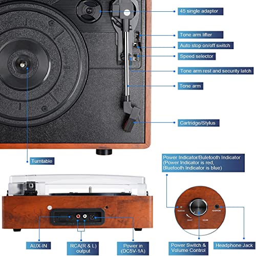 Digitnow Record Player – Vinyl Player with Bluetooth Speakers Orange