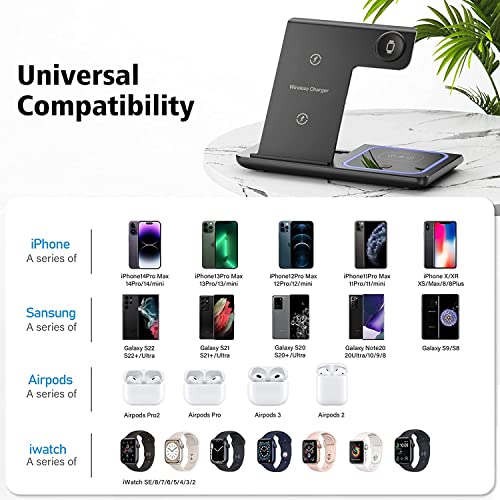 3 in 1 Wireless Charging Station for Apple, Wireless Charger Stand for iPhone 16/15/14/13/12/11/SE/X/8 Pro Max Plus Mini,Charging Dock for AirPods 4/3 Pro,Apple Watch 10/9/Ultra/8/SE/7/6/5/4/3