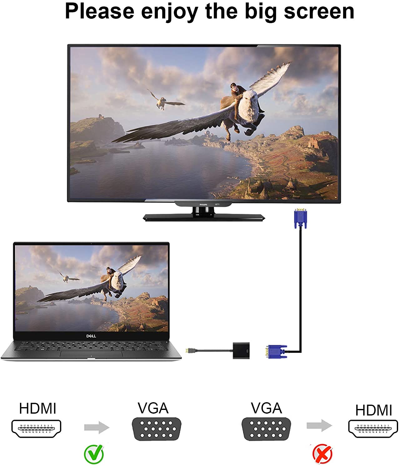 HDMI to VGA Adapter, Gold-Plated HDMI to VGA Converter (Male to Female)