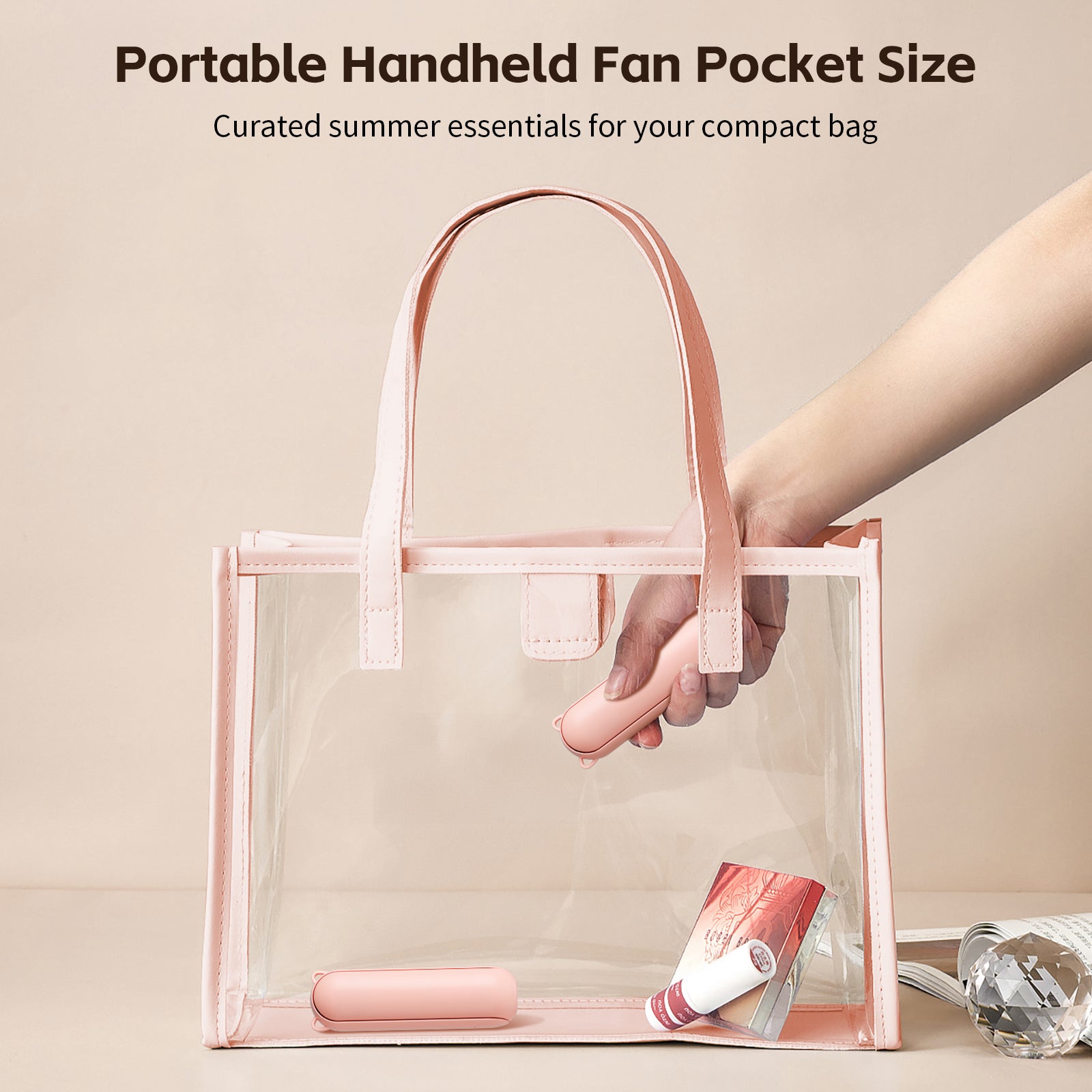 Portable Fan, Mini Handheld Fan with Power Bank, Cute USB Rechargeable Pocket Fan, Foldable Small Cooling Fan with LED Light, Personal Travel Fan,Summer,Beach Essentials,Summer Gift for Women