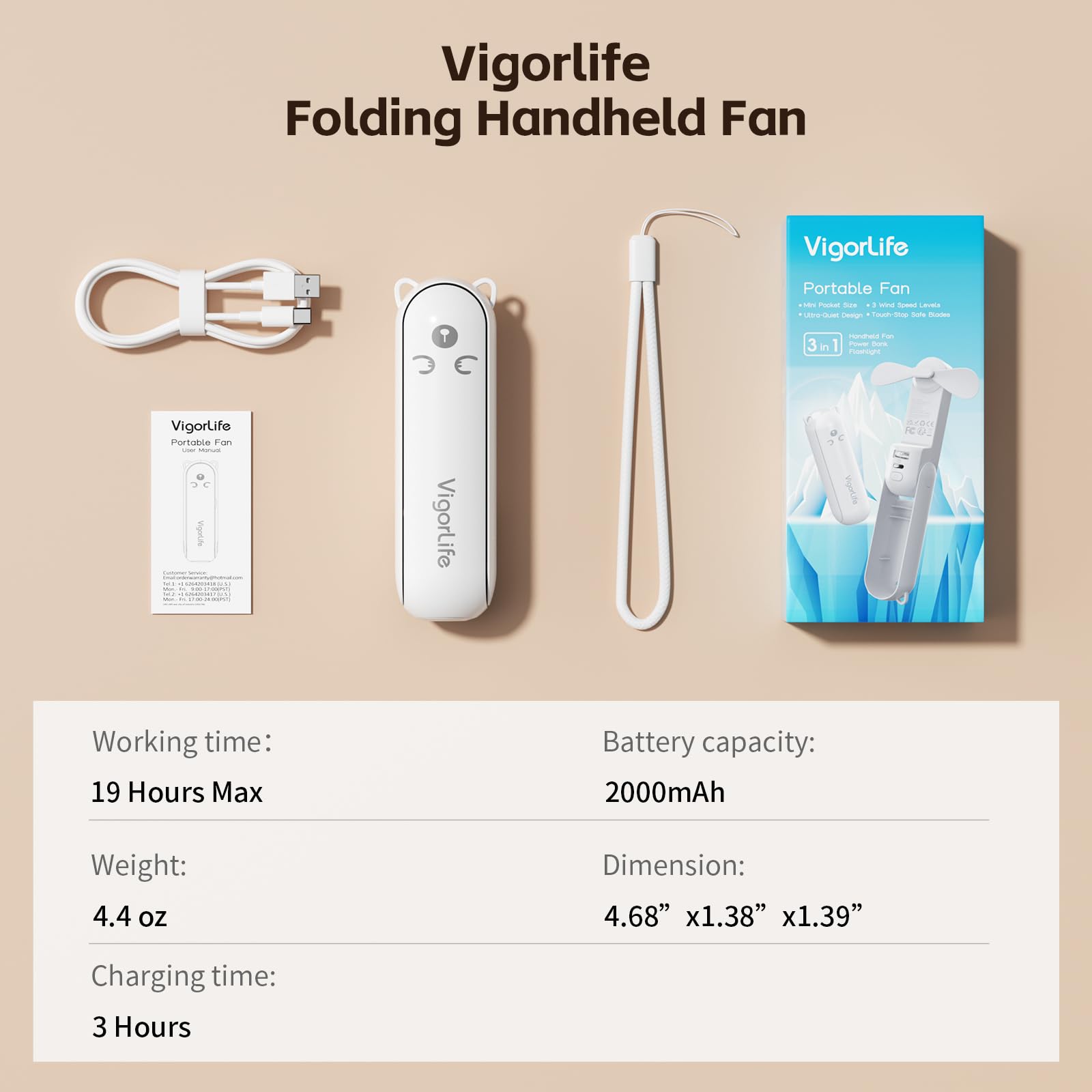 Morelax Portable Fan, Mini Handheld Fan with Power Bank, Cute USB Rechargeable Pocket Fan, Foldable Small Cooling Fan with LED Light, Personal Travel Fan,Summer,Beach Essentials,Summer Gift for Women