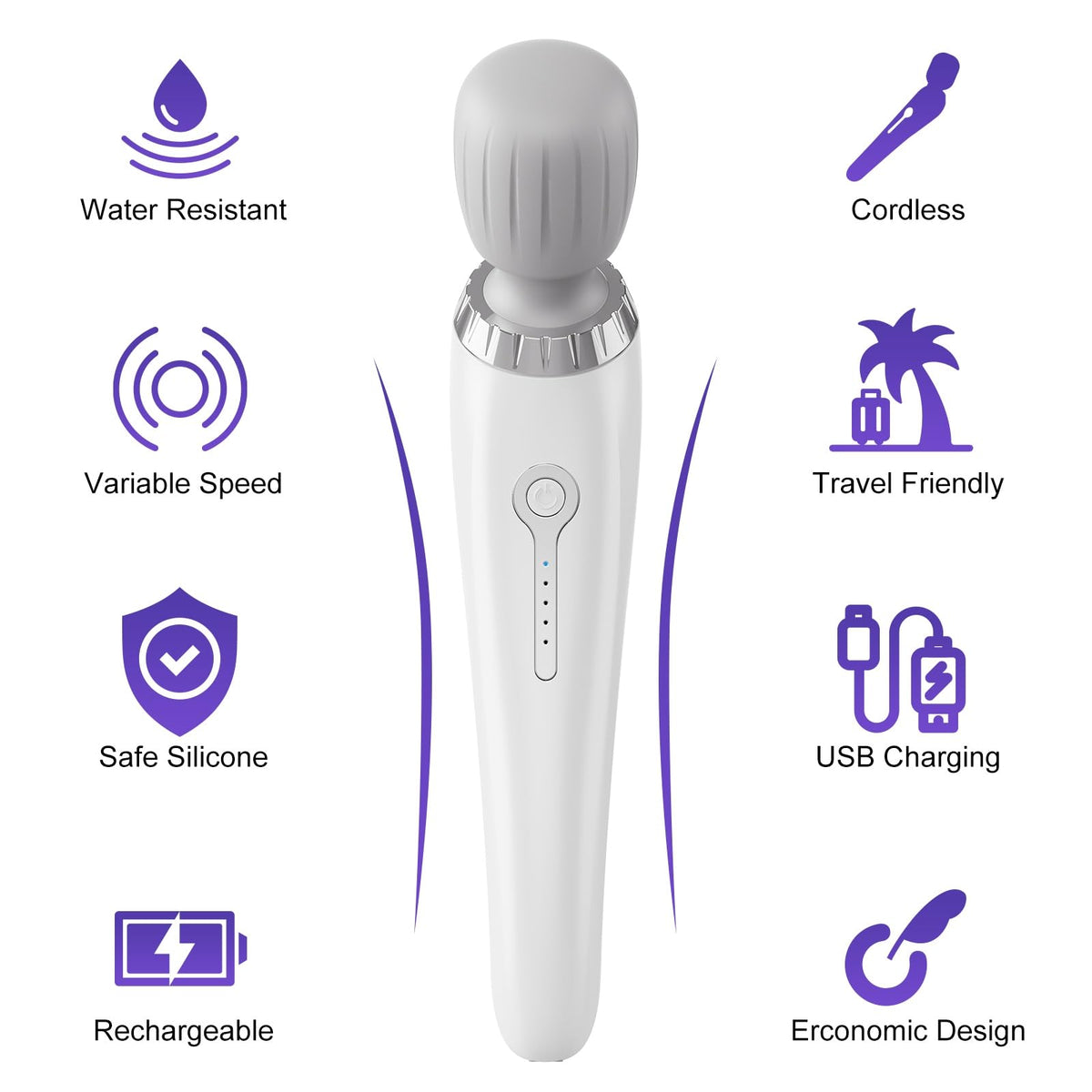 Handheld Massager, Cordless Electric Back Massager, Portable 5 Speeds Deep Tissue Massage for Relaxation, Sports Recovery, Pain Relief, Back, Leg, Shoulder, Waist, Neck, Gifts for Men Women-White
