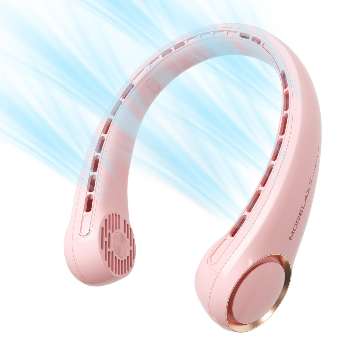 Morelax Neck Fan, USB Rechargeable Personal Fan, 3 Speeds Adjustable, Large air outlet Powerful Strong Wind, Adjustable, 360° Cooling, Super Quiet, No Blade Design, No Hair Twisting, Small (Pink)