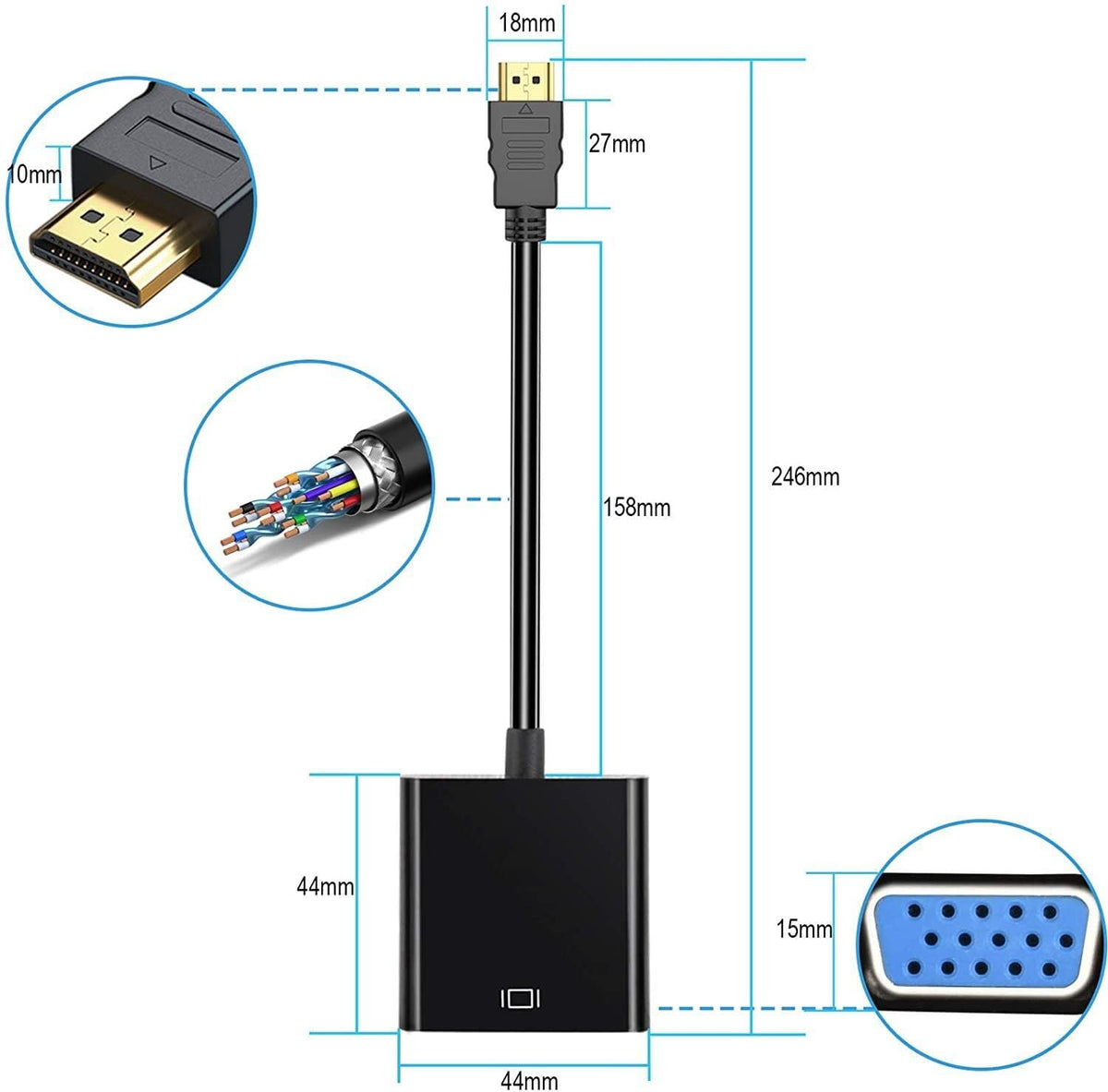 HDMI to VGA Adapter 20 Pack, Gold-Plated Connector(Male to Female)