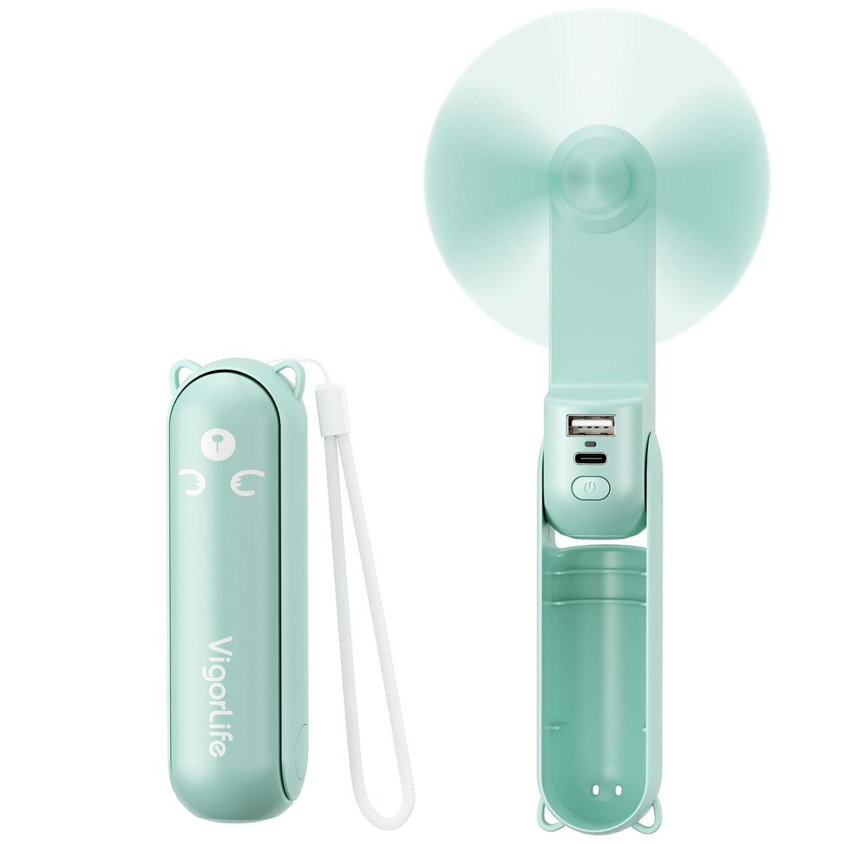 Morelax Portable Fan, Mini Handheld Fan with Power Bank, Cute USB Rechargeable Pocket Fan, Foldable Small Cooling Fan with LED Light, Personal Travel Fan,Summer,Beach Essentials,Summer Gift for Women