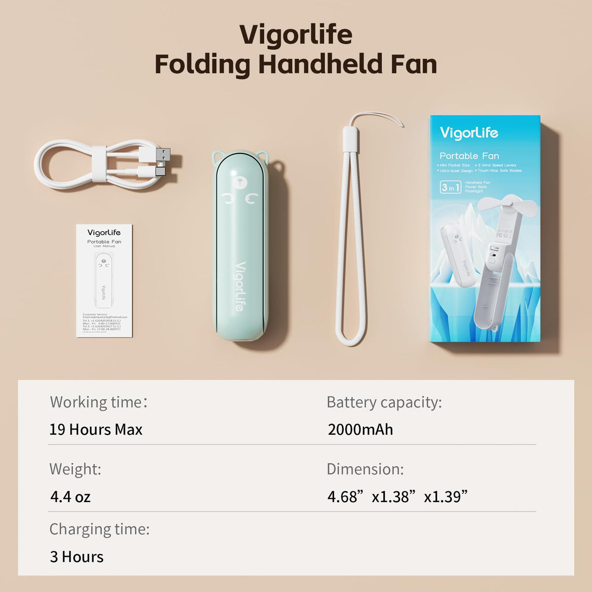 Morelax Portable Fan, Mini Handheld Fan with Power Bank, Cute USB Rechargeable Pocket Fan, Foldable Small Cooling Fan with LED Light, Personal Travel Fan,Summer,Beach Essentials,Summer Gift for Women
