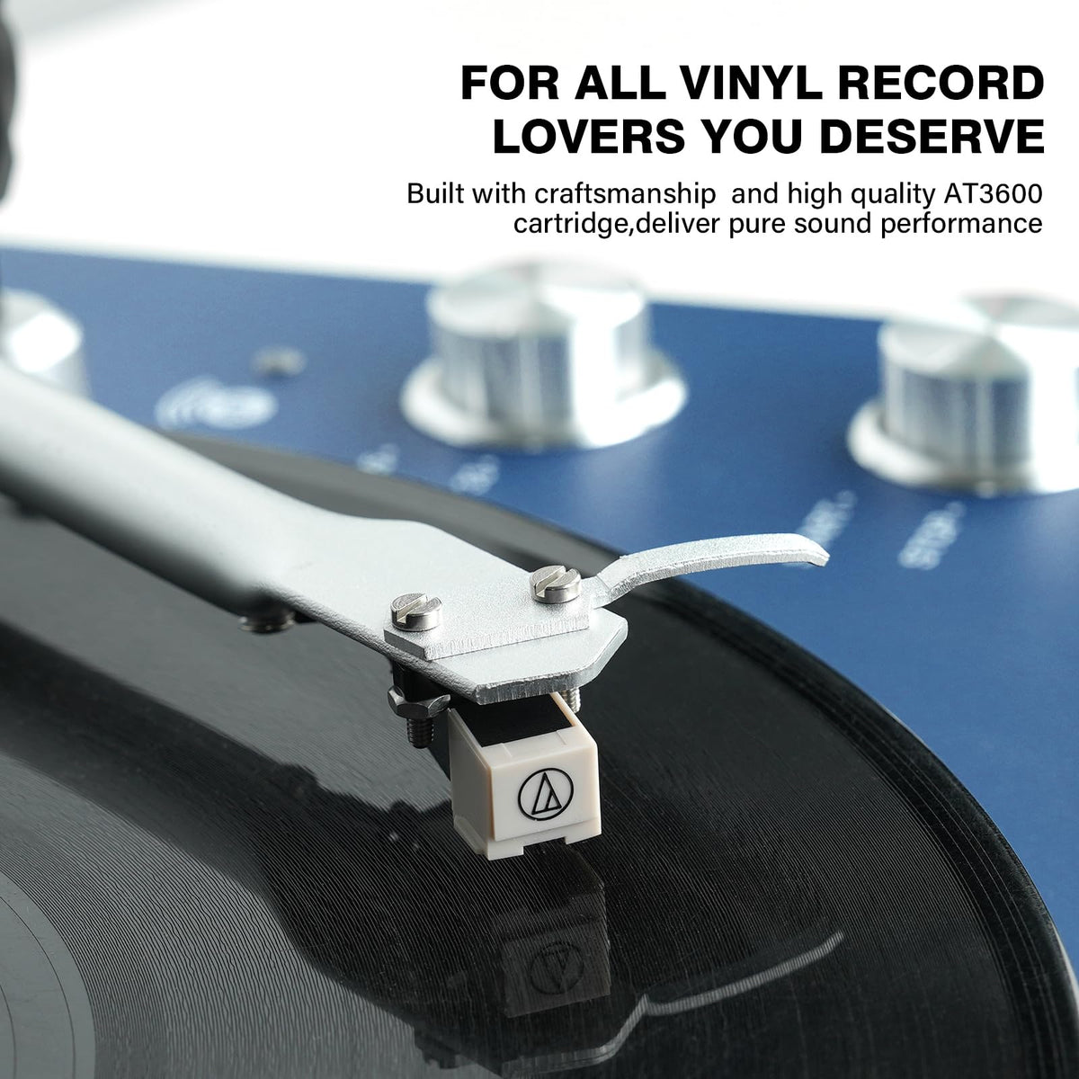 Belt Drive Turntable for Vinyl Record Player, Bluetooth Output, Built-in Phono Preamp, USB Digital Output, Magnetic Cartridge, 33/45 RPM, Wood Design, No Built-in Speakers(Blue)
