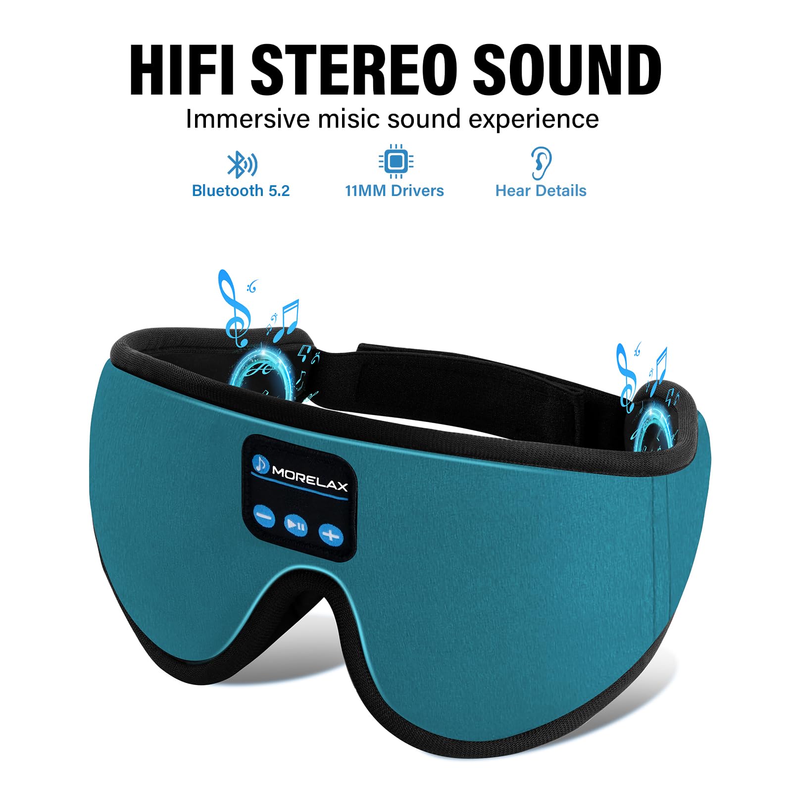 Sleep Mask with Bluetooth Headphones, 3D Sleep Mask Wireless Music Eye Mask for Sleeping Side/Back Sleepers Sleep Headphones Gift (Turquoise)