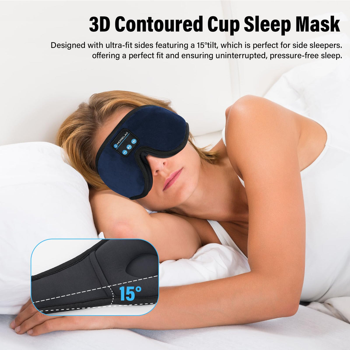 Sleep Mask with Bluetooth Headphones, 3D Sleep Mask Wireless Music Eye Mask for Sleeping Side/Back Sleepers Sleep Headphones Gift (Azure)
