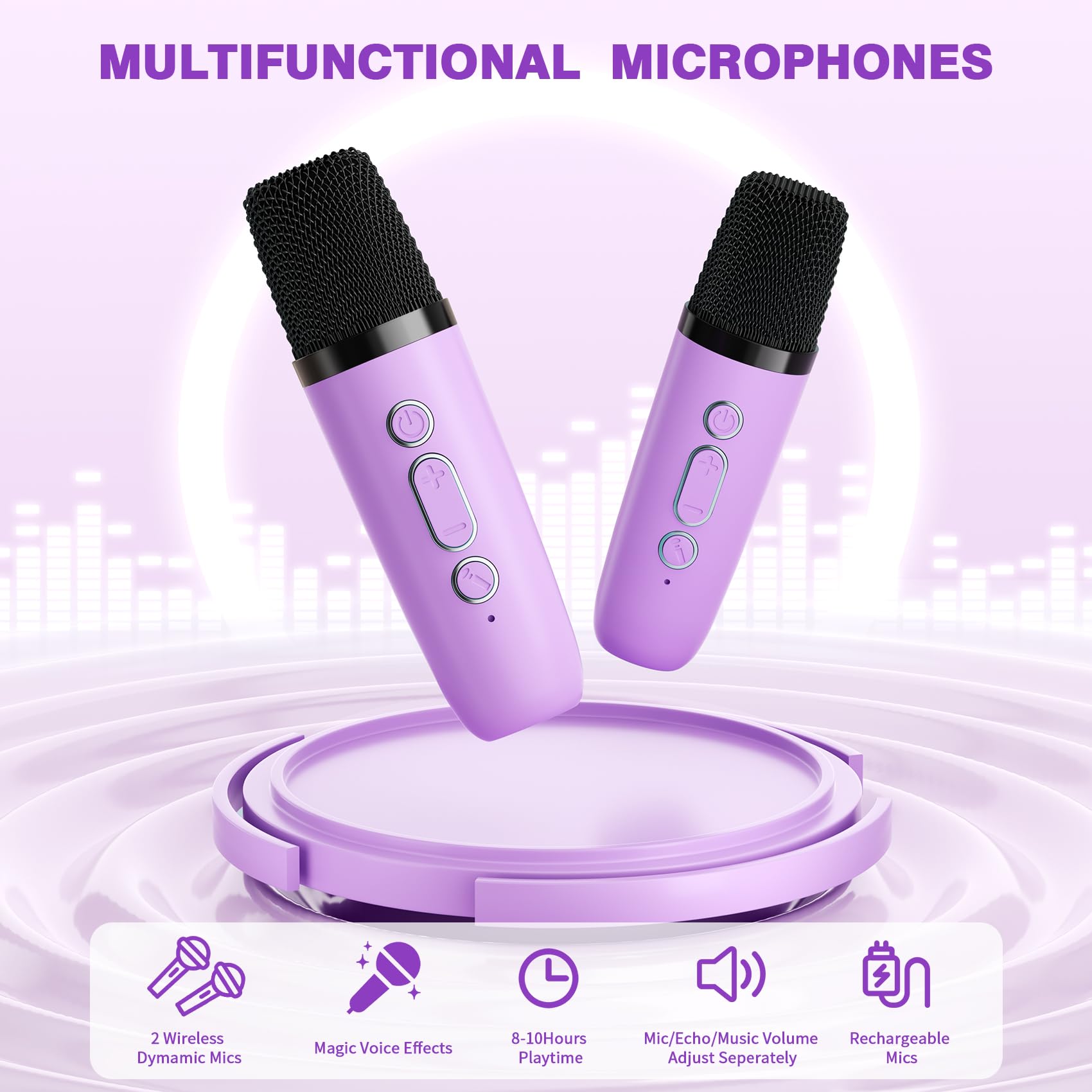 Mini Karaoke Machine with 2 Wireless Microphones, 2026 TOP Kids Portable Bluetooth Karaoke Machine for 3, 4, 5, 6, 7, 8, 9,10,11,12+Year Old, Christmas Birthday Gifts for Girls Boys Adults Home Party-purple