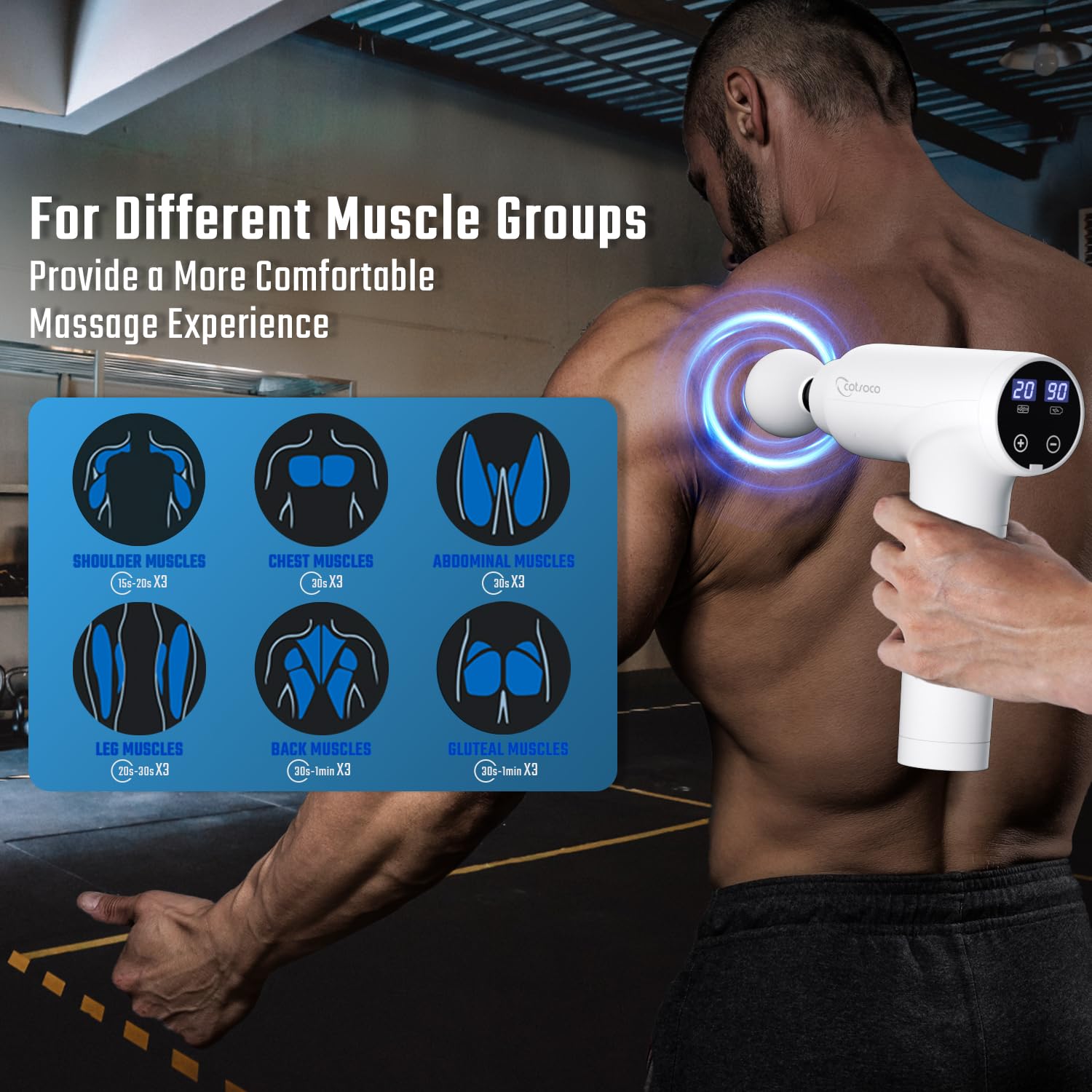 cotsoco Massage Gun Deep Tissue, Muscle Massage Gun Back Massager for Pain Relief, 20 Speeds Handheld Electric Massager Tool with Silent Brushless Motor, Suitable for Gym Office Home Travel-white