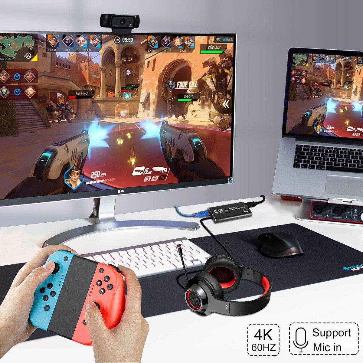 Capture Card, 4K HDMI Video Capture Card, Game Capture Card, 1080P 60FPS Video Capture Device, HDMI to USB 3.0 Capture Card for Streaming, Work with Camera/Xbox/PS4/PS5/PC/OBS