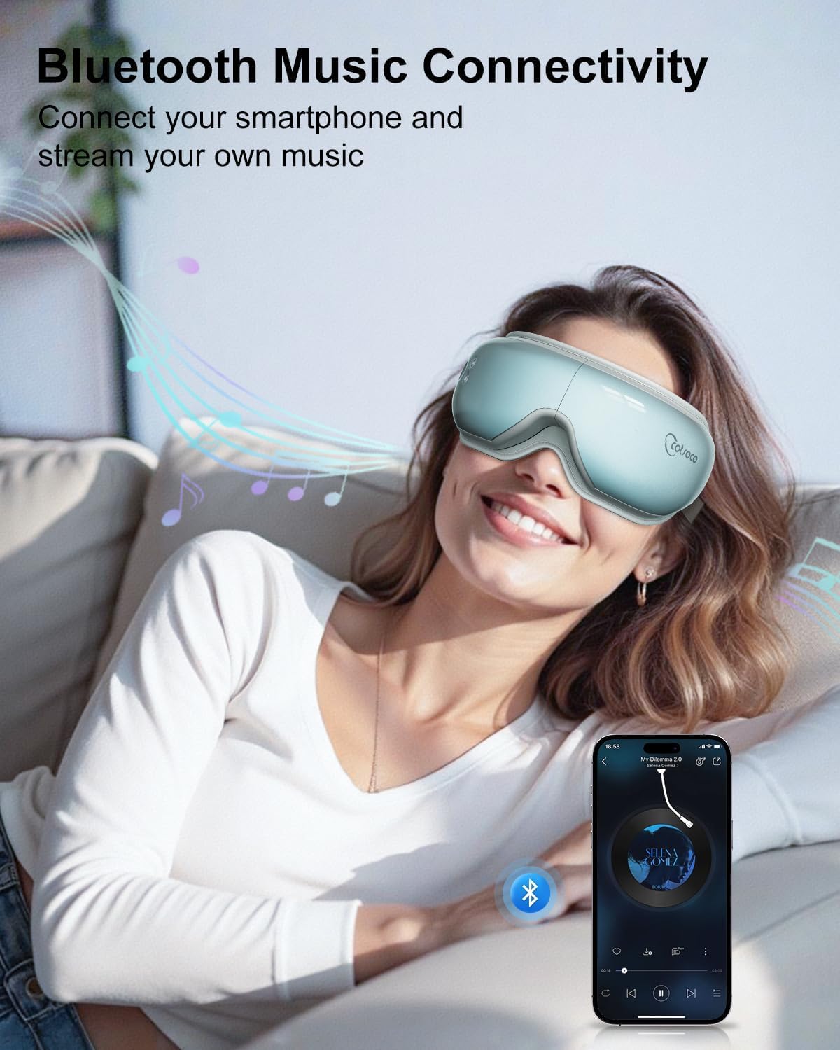 cotsoco Eye Massager with Heat, Birthday Gifts for Women, Heated Eye Mask with Bluetooth Music, Relax & Reduce Strain Dark Circles and Improve Sleep, Gift for Mom Dad Women Men (Blue)