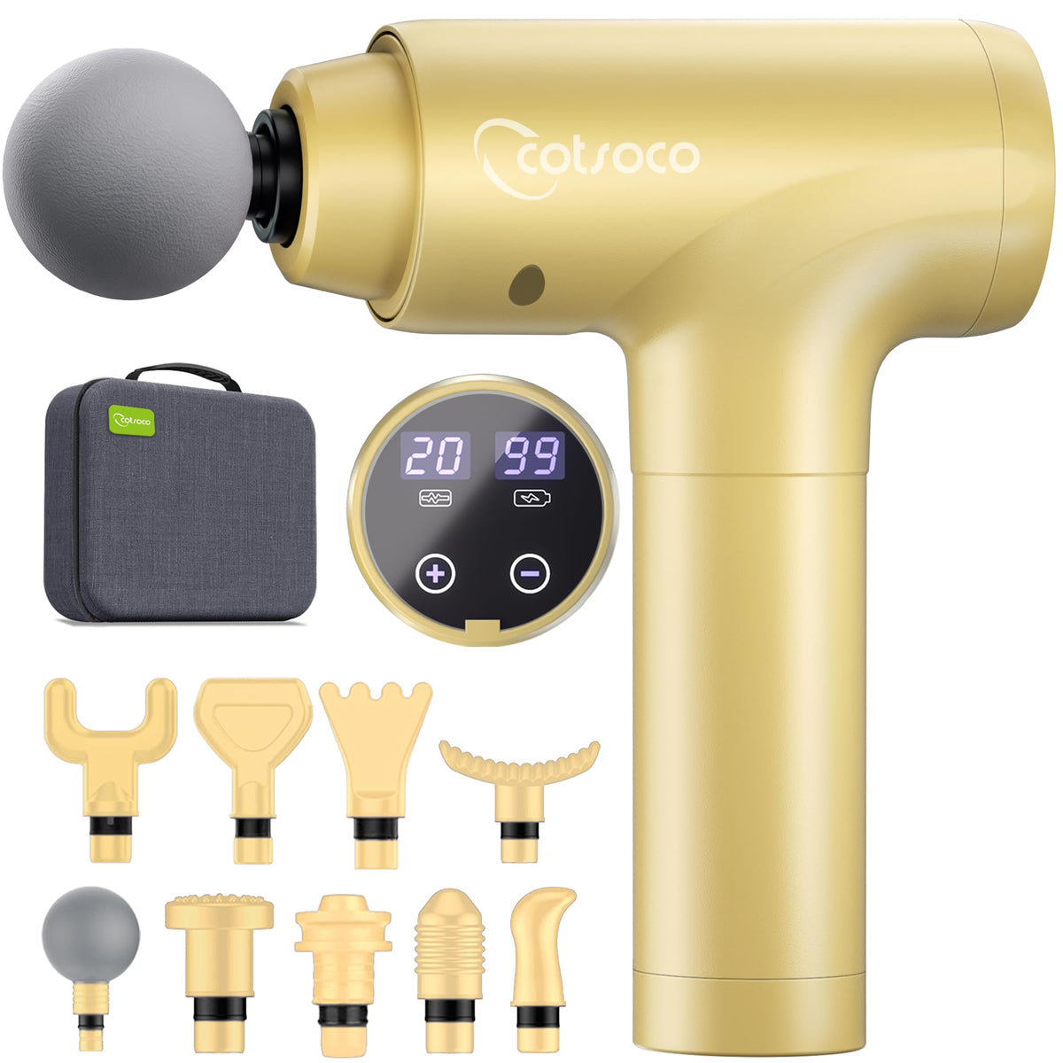 cotsoco Massage Gun Deep Tissue, Muscle Massage Gun with 9 Attachment Heads 20 Speeds & Silent Brushless Motor for Pain Relief, Handheld Percussion Back Massager Gun,Gift for Mom/Dad