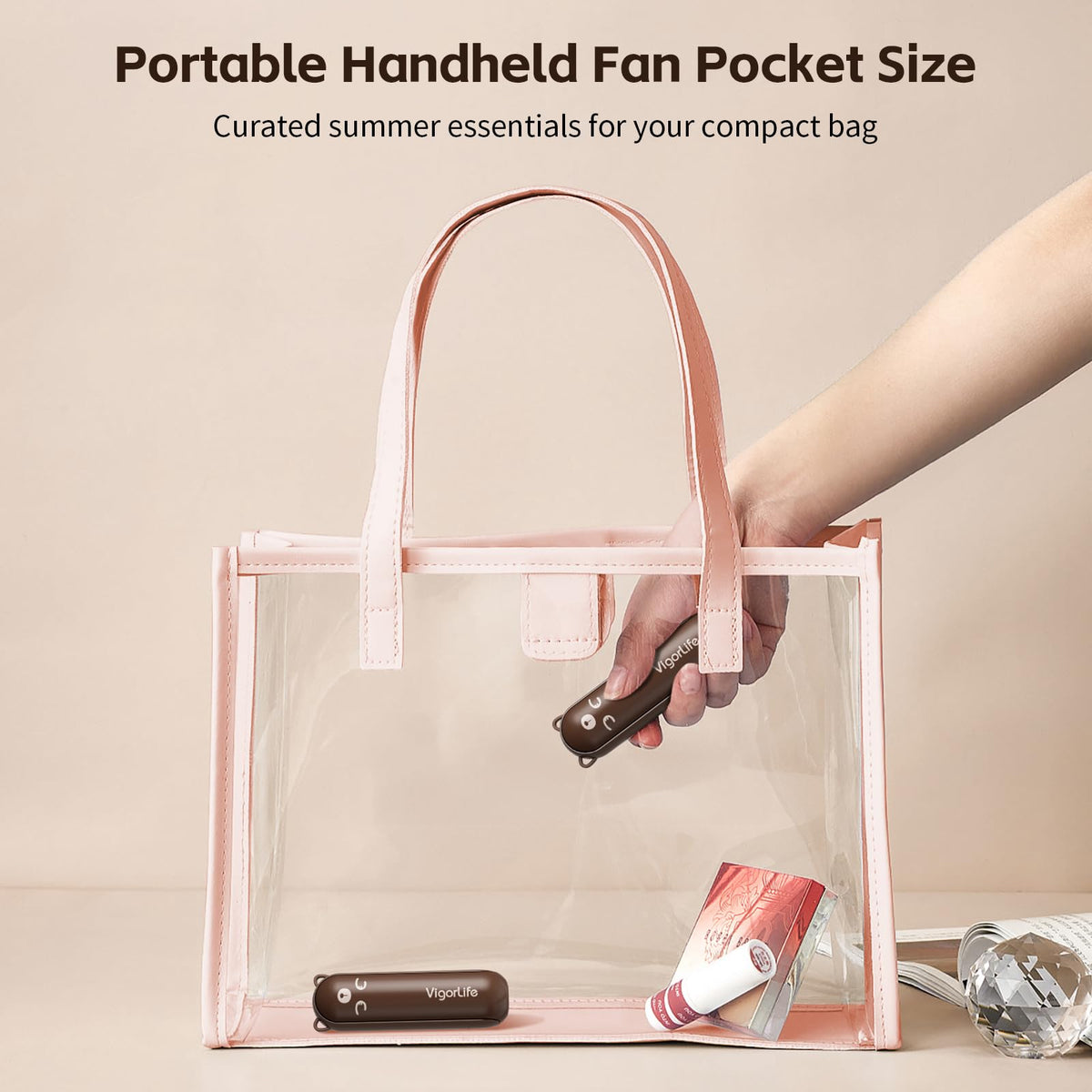 Morelax Portable Fan, Mini Handheld Fan with Power Bank, Cute USB Rechargeable Pocket Fan, Foldable Small Cooling Fan with LED Light, Personal Travel Fan,Summer,Beach Essentials,Summer Gift for Women