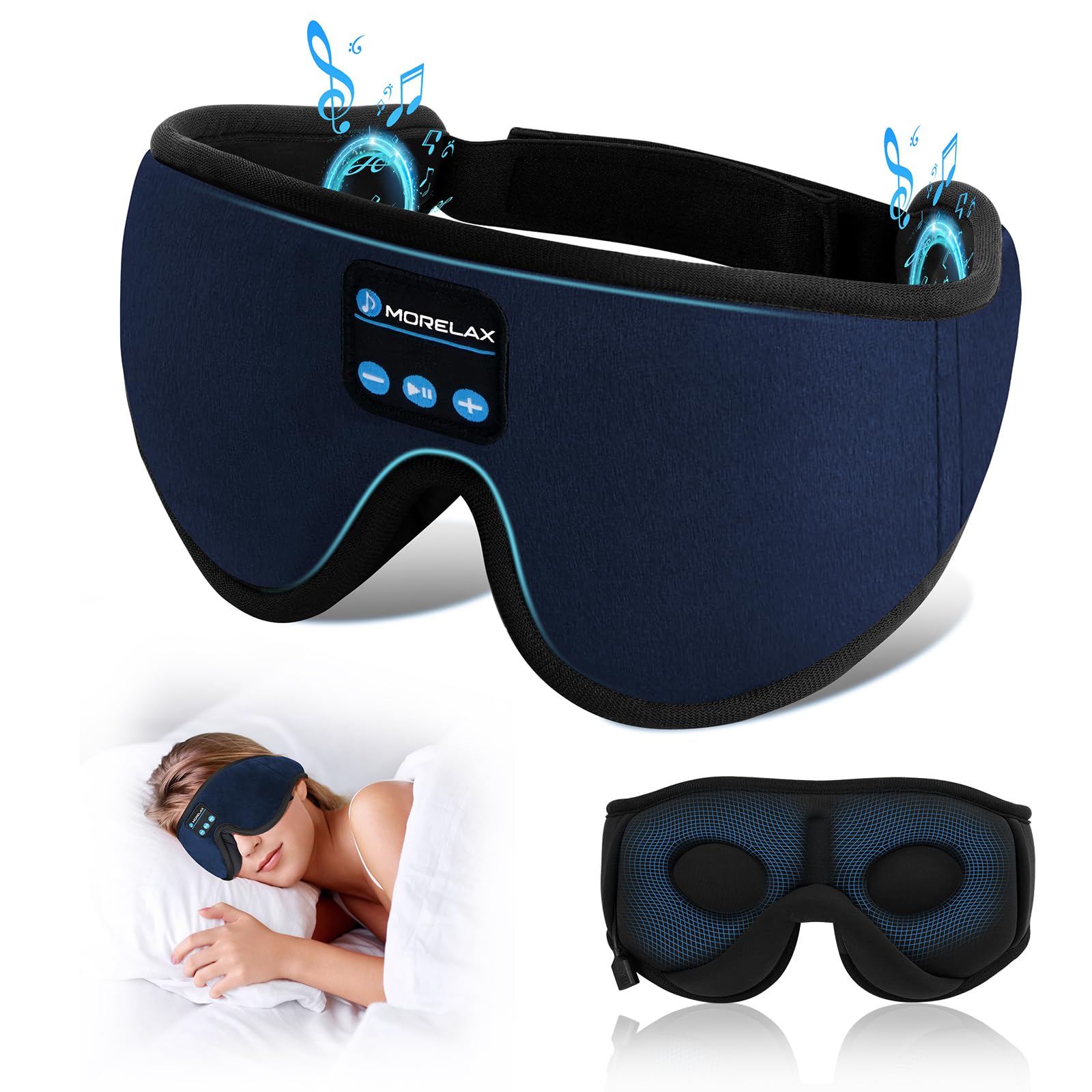 Sleep Mask with Bluetooth Headphones, 3D Sleep Mask Wireless Music Eye Mask for Sleeping Side/Back Sleepers Sleep Headphones Gift (Azure)