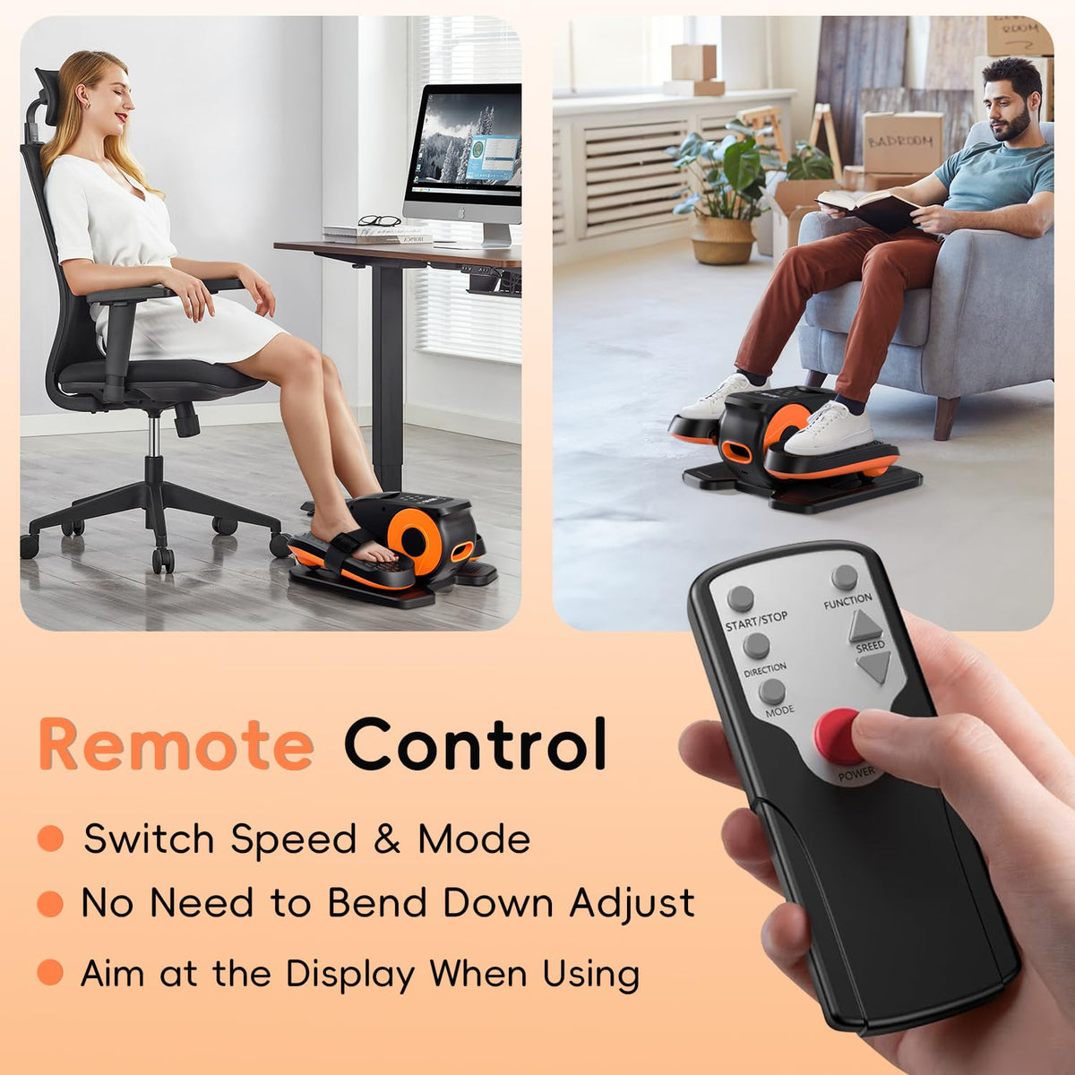 Mothers' Day Gifts from Daughter -Under Desk Elliptical Machine,Morelax Ellipse Leg Exerciser for Seniors,Quiet & Portable Mini Electric Seated Pedal Exerciser with Remote Control Without Battery & 12 Adjustable Speeds（Orange）
