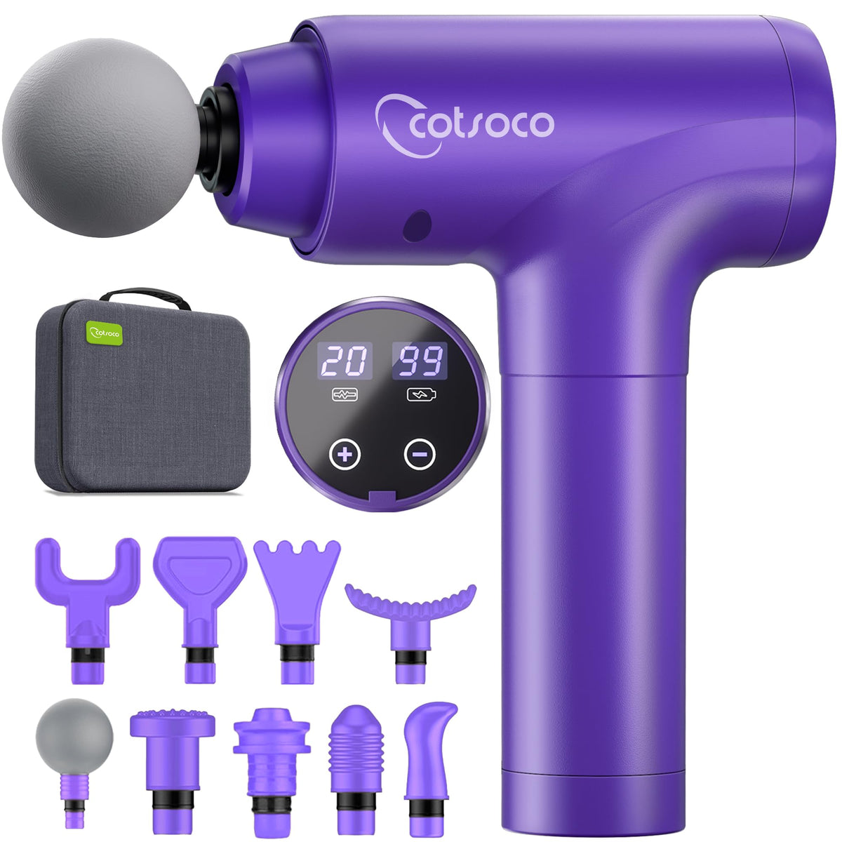 cotsoco Massage Gun Deep Tissue, Muscle Massage Gun with 9 Attachment Heads 20 Speeds & Silent Brushless Motor for Pain Relief, Handheld Percussion Back Massager Gun,Gift for Mom/Dad