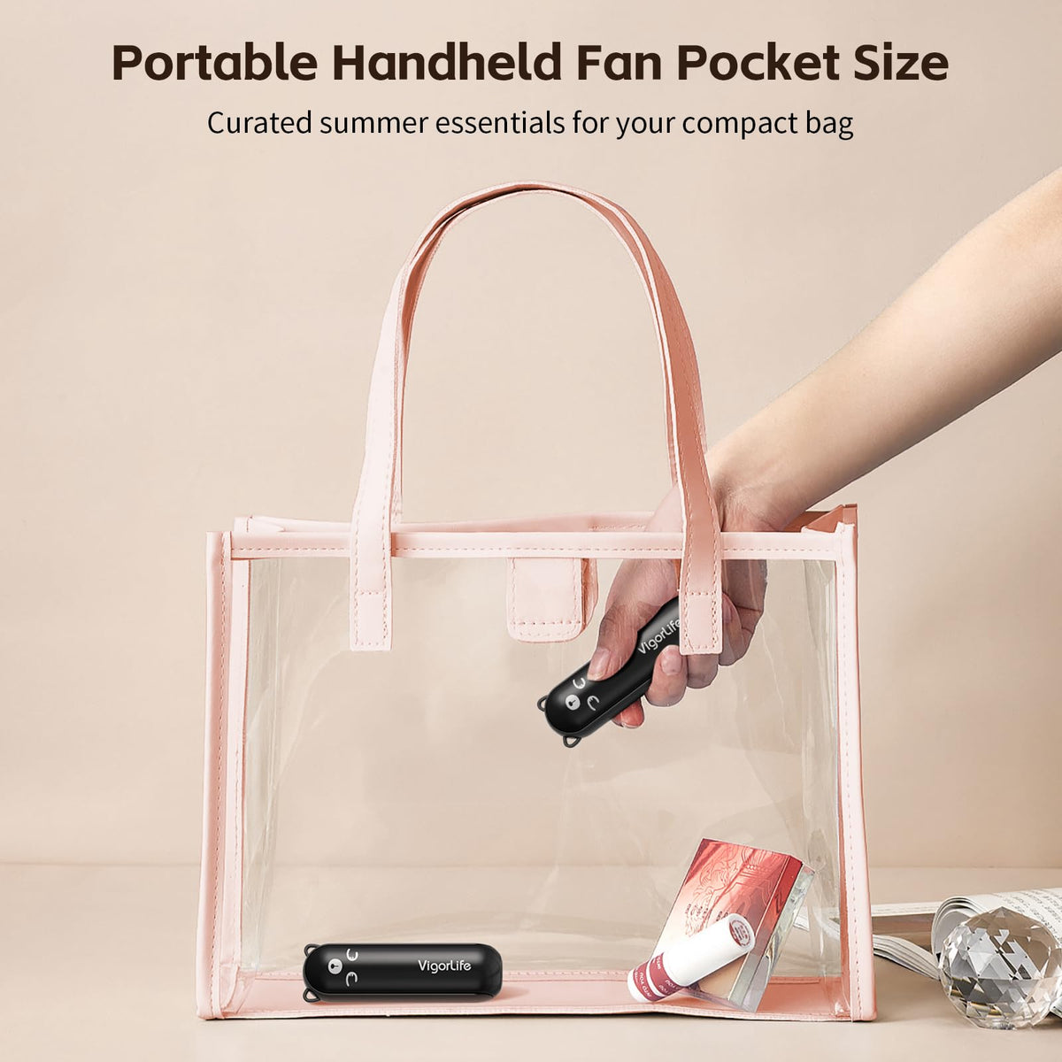 Morelax Portable Fan, Mini Handheld Fan with Power Bank, Cute USB Rechargeable Pocket Fan, Foldable Small Cooling Fan with LED Light, Personal Travel Fan,Summer,Beach Essentials,Summer Gift for Women