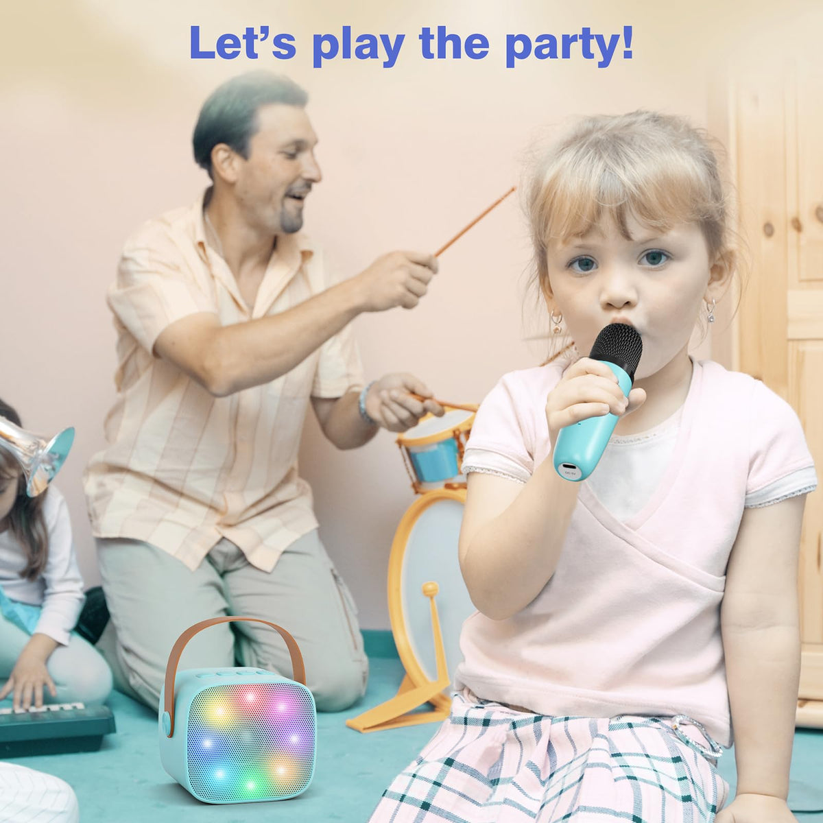 Portable Bluetooth Karaoke Speaker with 2 Wireless Microphones(Blue)