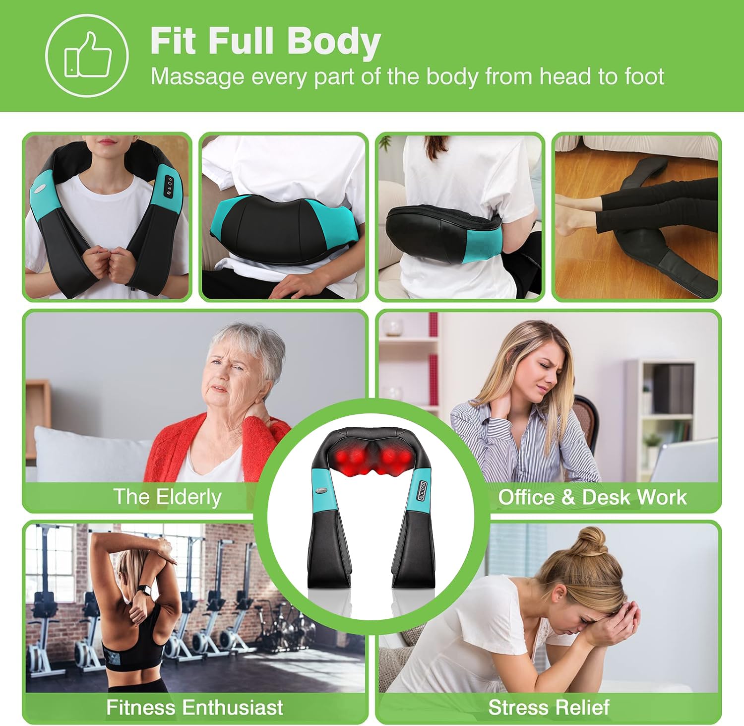 cotsoco Neck Massager, Shiatsu Neck and Back Massager with Heat for Pain Relief, Deep Tissue 3D Kneading Massage Pillow, Relaxation Gifts for Men and Women, Gifts for Dad, Elderly,Wife（Teal）