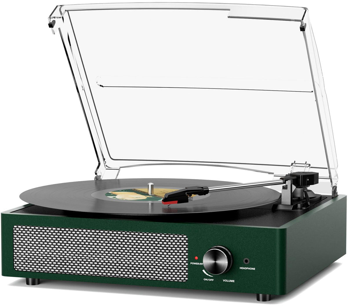 Record Player Bluetooth Turntable with Built-in Speakers & 3 Speed 3 Size Portable Retro Vinyl Record Player for Entertainment and Home Decoration Emerald Green