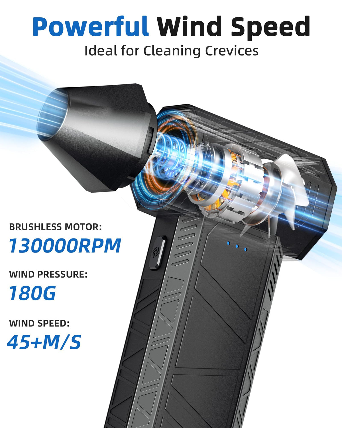 Compressed Air Duster - Electric Air Duster Super Power 130000RPM, 3-Gear Adjustable Mini Duster Blower with Fast Charging, Air Duster Rechargeable for Computer, Keyboard Cleaner, House, Outdoor, Car