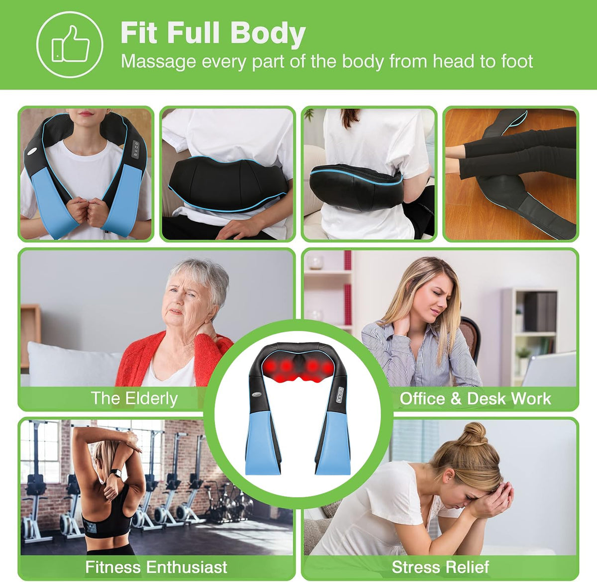 cotsoco Neck Massager, Shiatsu Neck and Back Massager with Heat for Pain Relief, Deep Tissue 3D Kneading Massage Pillow, Relaxation Gifts for Men and Women, Gifts for Dad, Elderly,Wife (Azure)