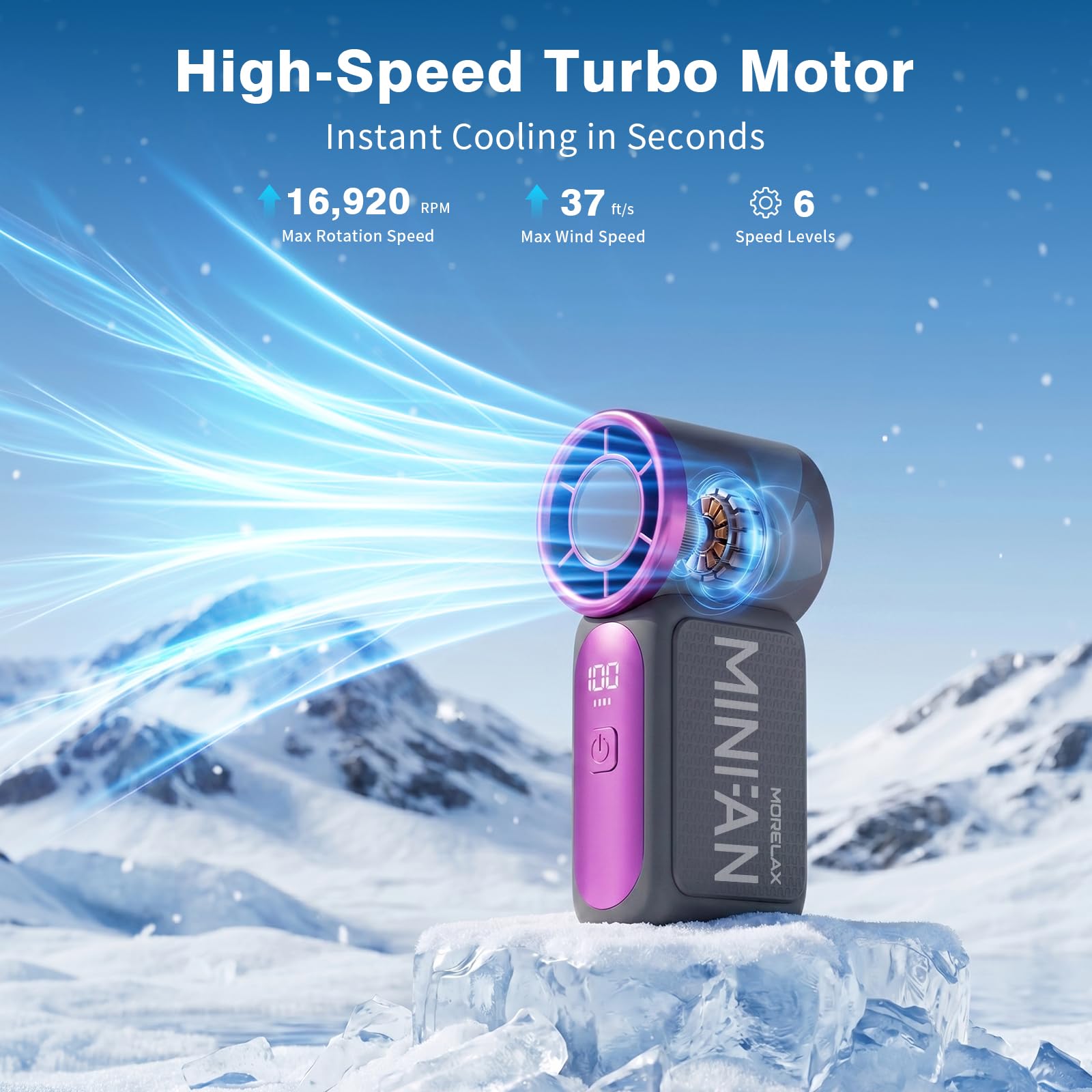 Portable Handheld Mini Fan, Mini Portable Fan with 6 Speeds, 16920 RPM Turbo High Speed Airflow, USB Rechargeable Small Personal Fan with LED Display, Pocket Hand Fan for Travel Makeup Outdoor Office