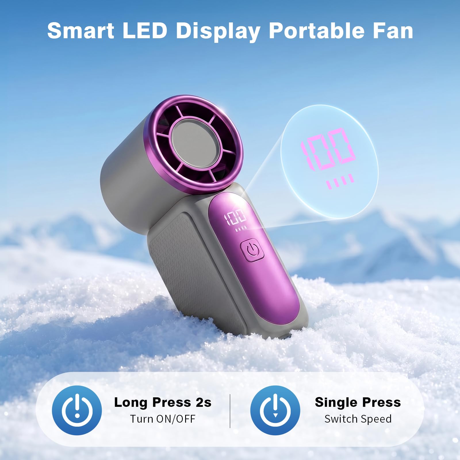 Portable Handheld Mini Fan, Mini Portable Fan with 6 Speeds, 16920 RPM Turbo High Speed Airflow, USB Rechargeable Small Personal Fan with LED Display, Pocket Hand Fan for Travel Makeup Outdoor Office