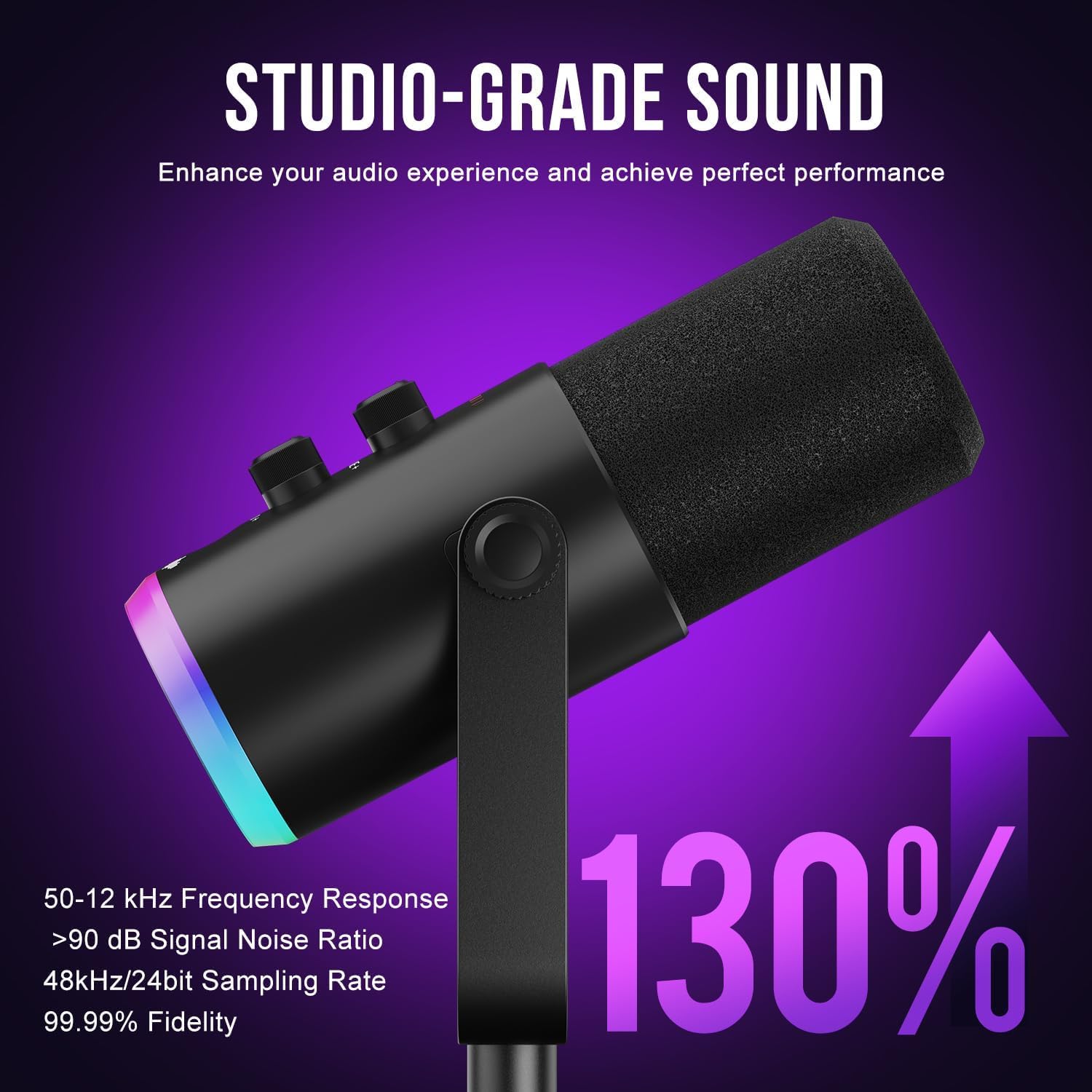 Dynamic Microphone, USB-C/XLR Podcast Recording PC Microphone for Podcast Recording Streaming Gaming with RGB Light, Mute Button, Desktop Stand, Headphones Jack, Vocal Mic for Singing Tiktok YouTube