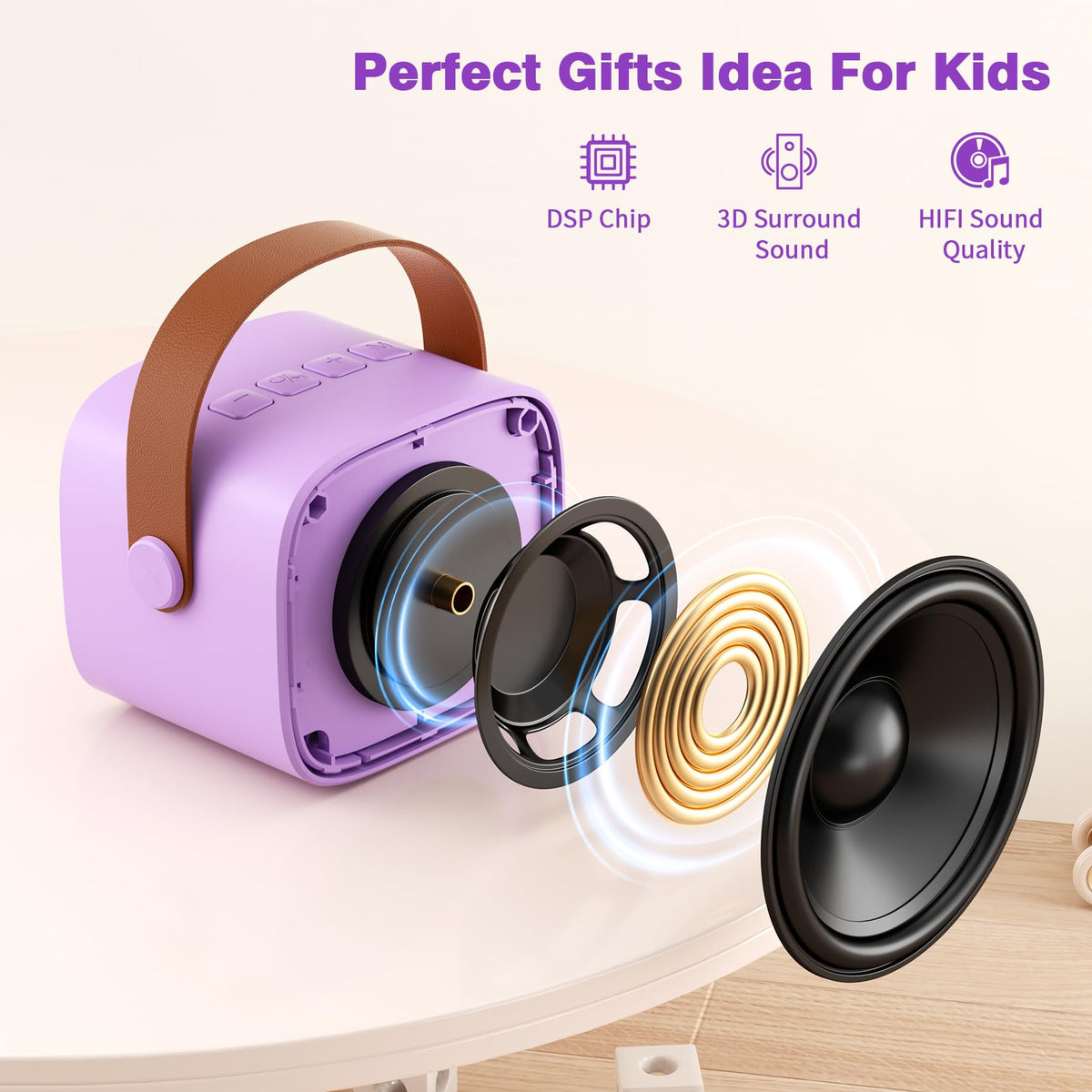 Mini Karaoke Machine with 2 Wireless Microphones, 2026 TOP Kids Portable Bluetooth Karaoke Machine for 3, 4, 5, 6, 7, 8, 9,10,11,12+Year Old, Christmas Birthday Gifts for Girls Boys Adults Home Party-purple