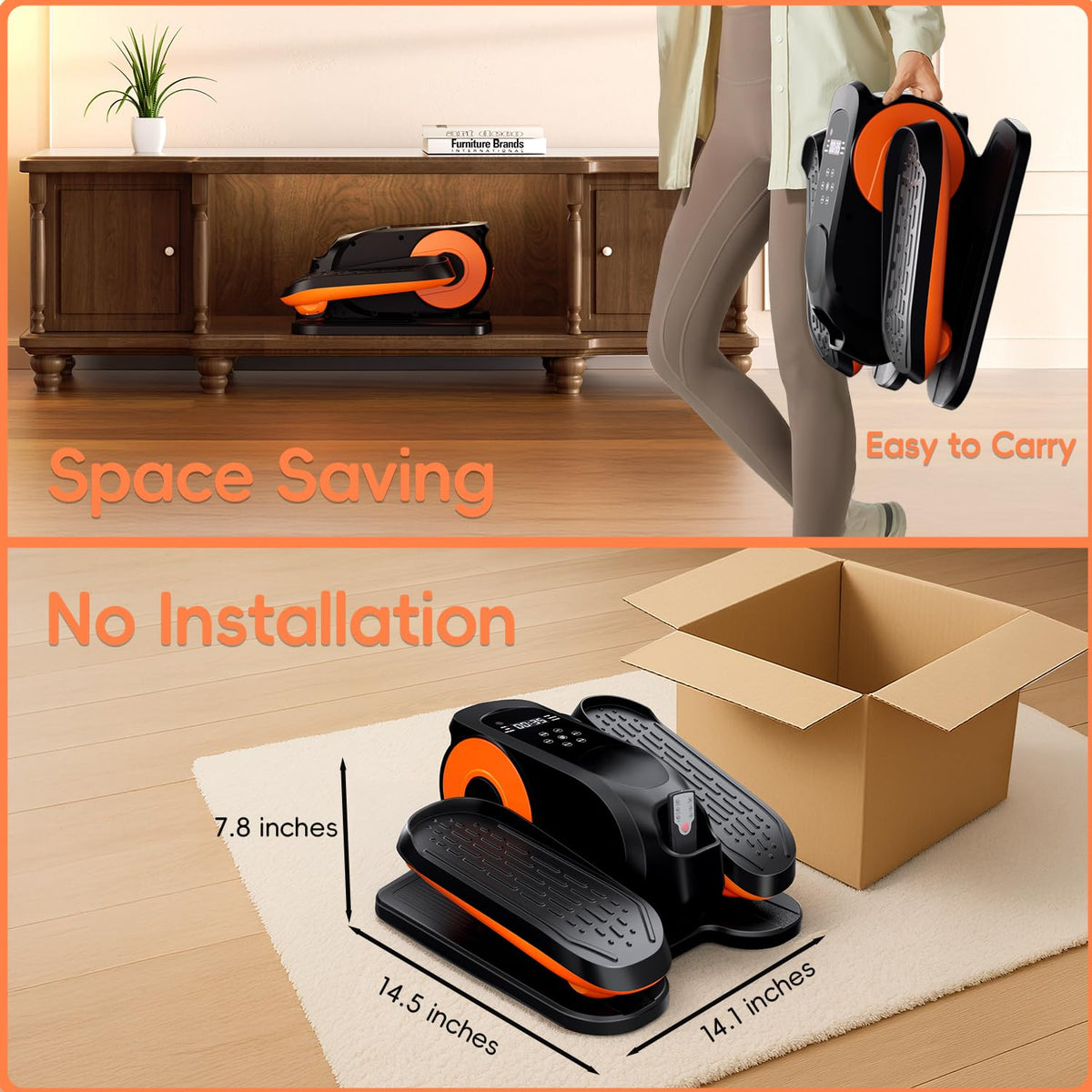 Mothers' Day Gifts from Daughter -Under Desk Elliptical Machine,Morelax Ellipse Leg Exerciser for Seniors,Quiet & Portable Mini Electric Seated Pedal Exerciser with Remote Control Without Battery & 12 Adjustable Speeds（Orange）