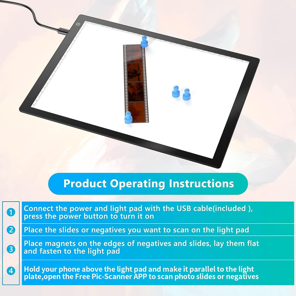 Slide Viewer Light Box, Ultra-Thin A4 USB Powered Light Scanner