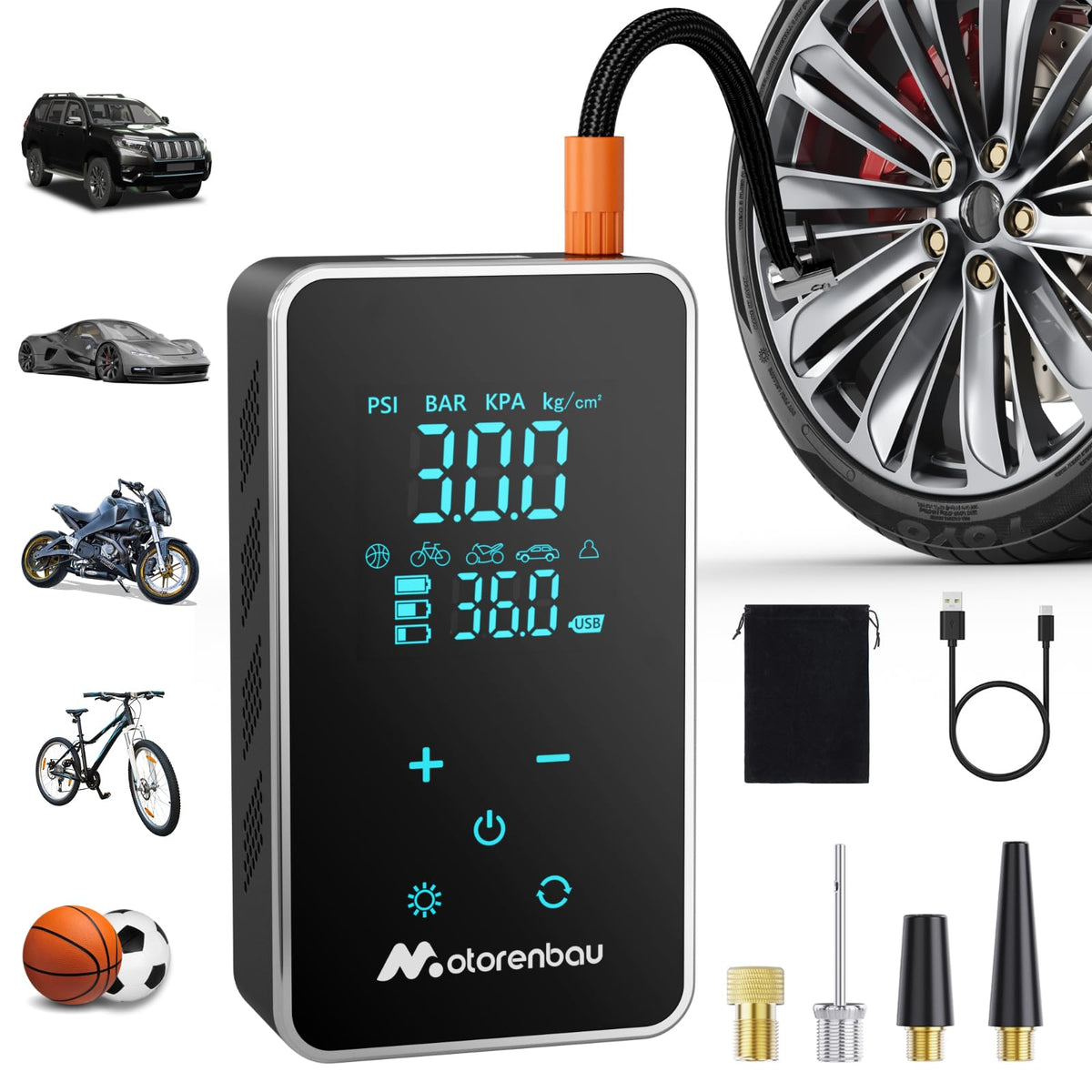Tire Inflator Portable Air Compressor, 150PSI Cordless Air Pump for Car Tire, 3X Faster Auto Tire Inflator with Digital Pressure Gauge LCD Screen, Rechargeable Tire Pump for Cars,SUVs,Motorcycle,Bike