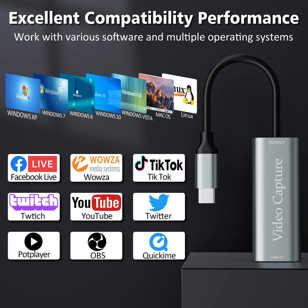 Video Capture Card, 4K Hdmi to 1080P USB C Capture Card for Gaming Streaming Conference, Video Capture Device for Windows/Mac OS PS4 Switch Xbox