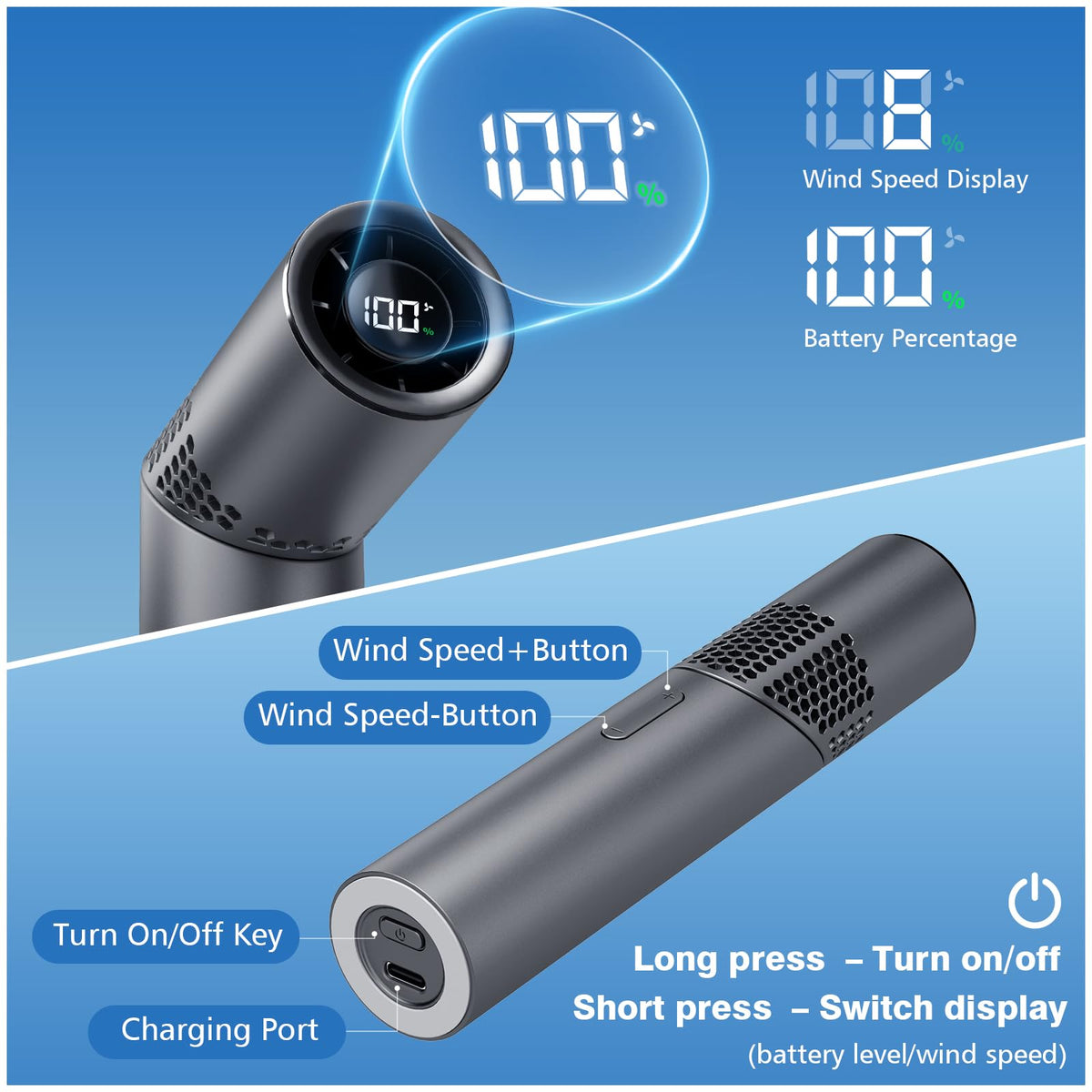 Hand Held Fan, 199-Speed Turbo Fan Portable Mini Fan Rechargeable, 90° Foldable Desk Fan w/ 3000mAh Battery, LED Display Small Pocket for Travel Outdoor Office Camp, Summer Gift for Women Men, Grey