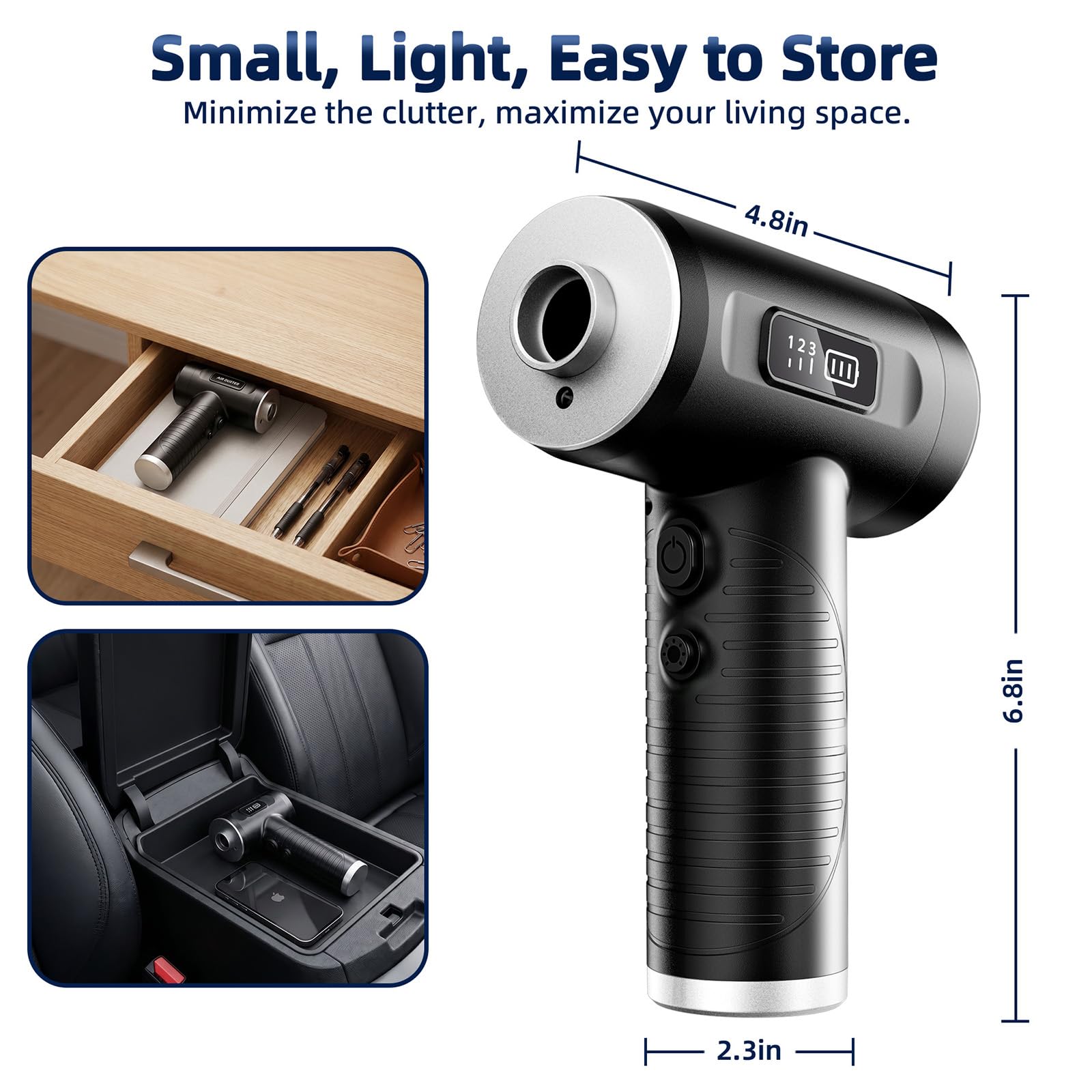Compressed Air Duster, 100000RPM Super Power Electric Air Duster with LED Light, 3-Gear Adjustable Rechargeable Cordless Air Blower for Keyboard Car House Electric Devices Cleaning Outdoor