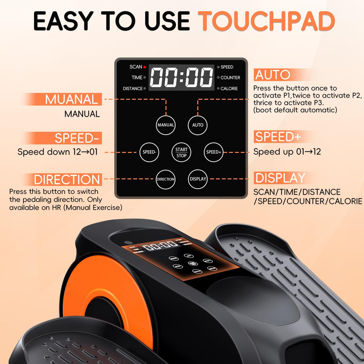 Mothers' Day Gifts from Daughter -Under Desk Elliptical Machine,Morelax Ellipse Leg Exerciser for Seniors,Quiet & Portable Mini Electric Seated Pedal Exerciser with Remote Control Without Battery & 12 Adjustable Speeds（Orange）