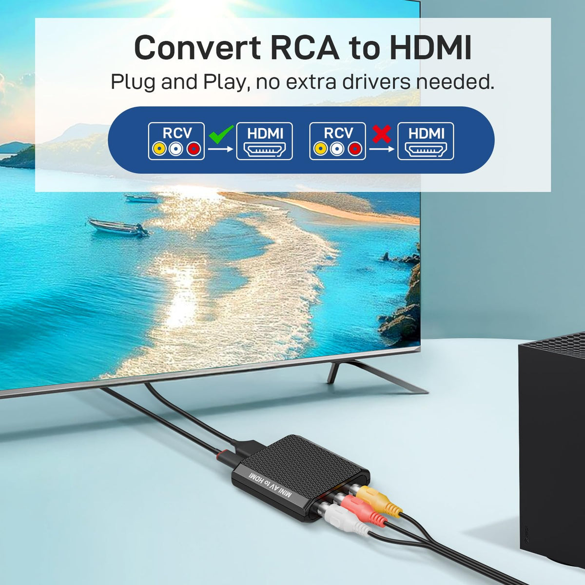 DigitPro RCA to HDMI Converter, 1080P AV to HDMI Converter, Mini Composite CVBS Analog Audio Video Adapter Connector with Cable for VCR/VHS/Xbox/PS3/STB/N64/Wii/TV/PC