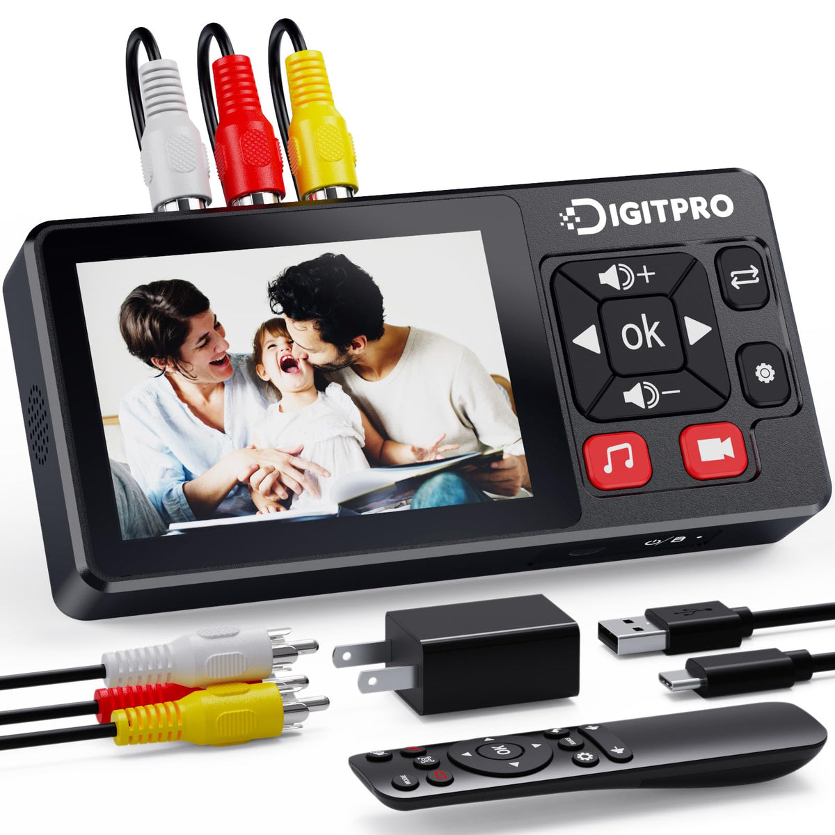 VHS to Digital Converter 2.0, HD Video to Digital Converter Recorder with Remote, Convert Record Analog Video Audio from VHS/VCR, DVR/DVD/Hi8/Mini DV Players/Camcorder to Digital(Players Needed)