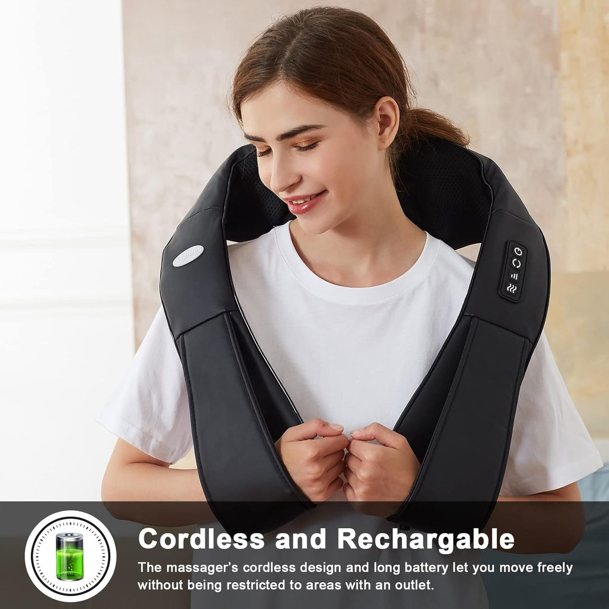Cordless Shiatsu Neck and Shoulder Massager with Heat,Portable Massagers for Neck and Back,3D Deep Tissue Kneading Back Massager for Muscle Pain Relief,Perfect Gifts for Mom