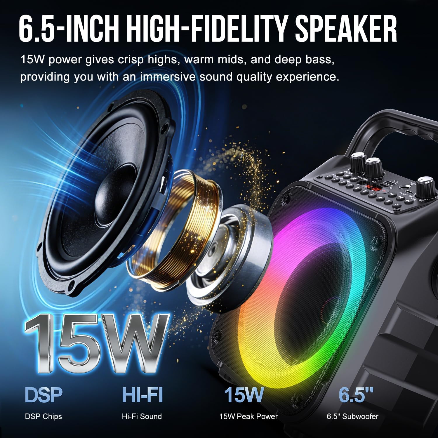 Karaoke Machine, Portable Bluetooth Speaker with 2 Wireless Mics for Adults & Kids with LED Lights, Bass/Treble Adjustment, PA System Supports USB/TF/FM/AUX/TWS for Party Home System Packages