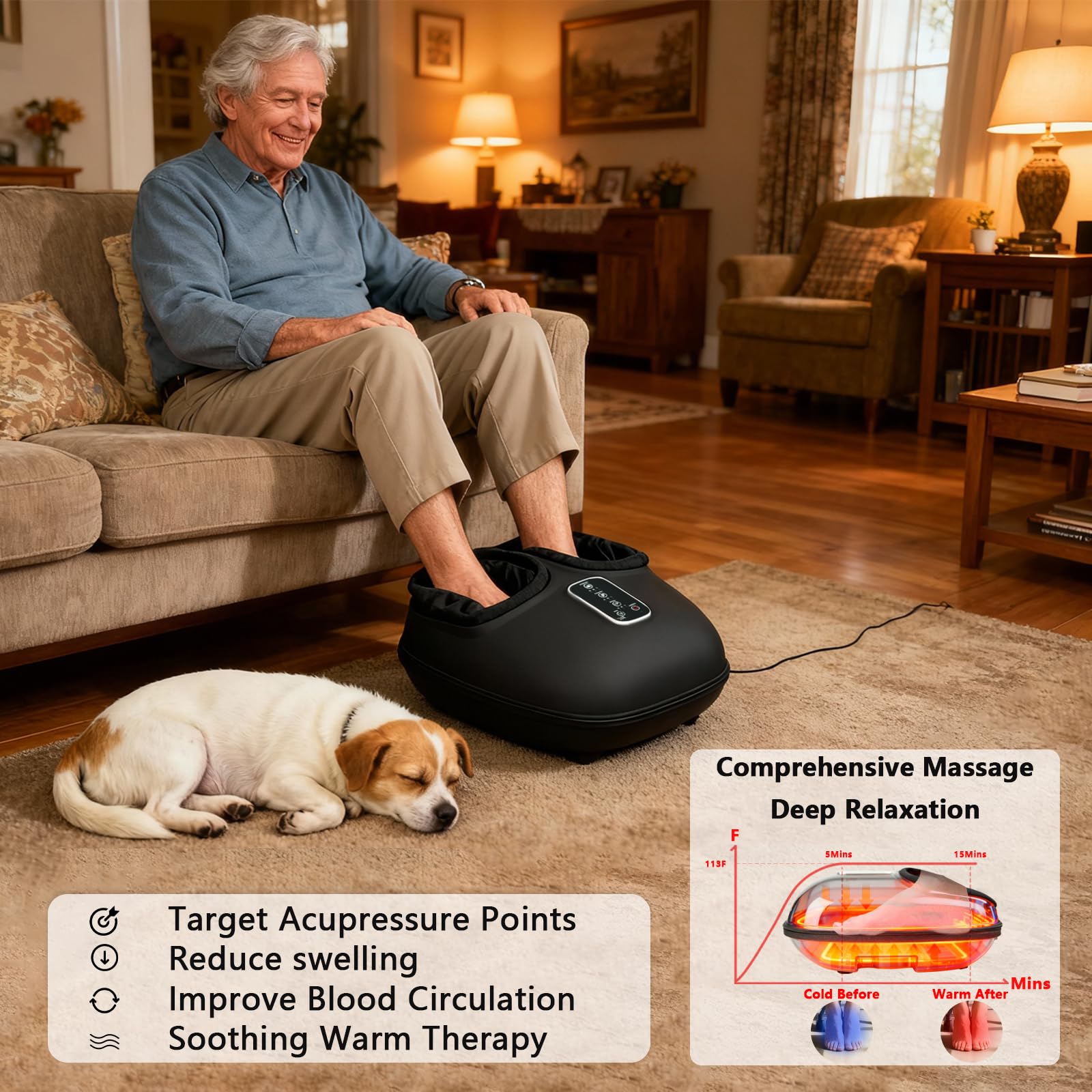cotsoco Shiatsu Foot Massager with Heat, Deep Kneading Therapy Air Compression, Foot Massage Improve Blood Circulation Feet Massager Wellness Soothing Pain Relief, Gifts for Men Women