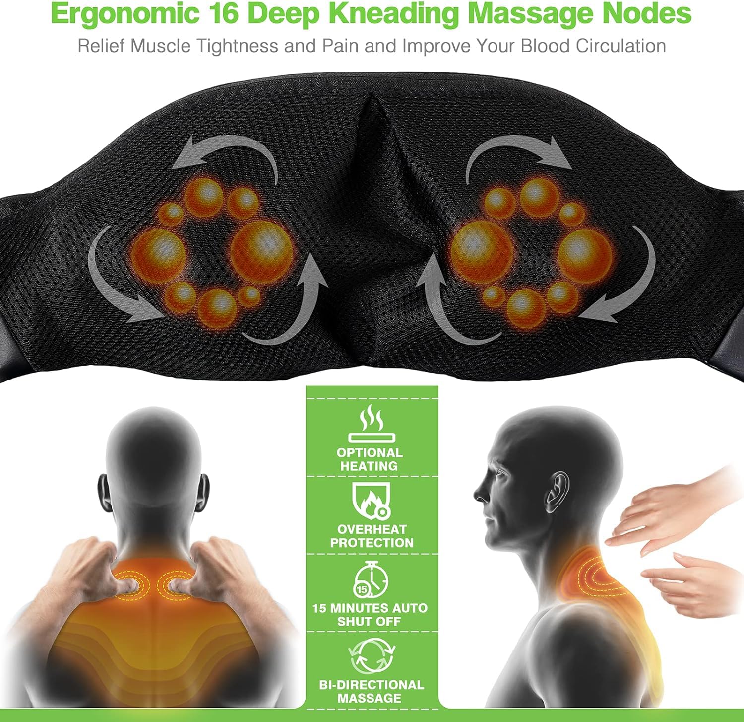 cotsoco Neck Massager, Shiatsu Neck and Back Massager with Heat for Pain Relief, Deep Tissue 3D Kneading Massage Pillow, Relaxation Gifts for Men and Women, Gifts for Dad, Elderly,Wife（Teal）