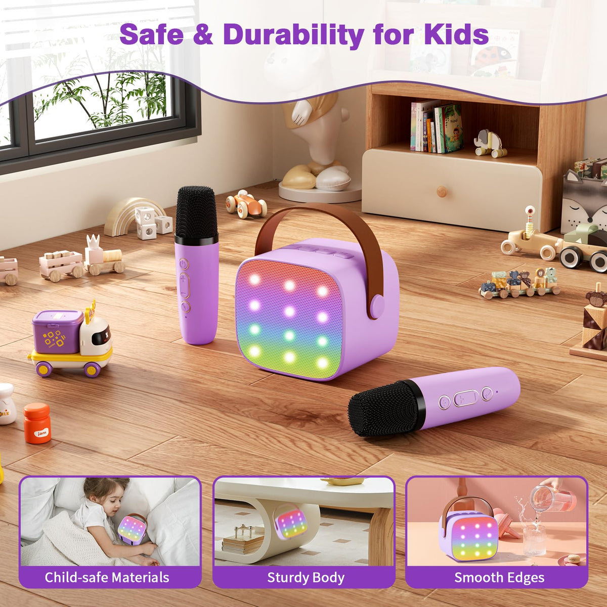 Mini Karaoke Machine with 2 Wireless Microphones, 2026 TOP Kids Portable Bluetooth Karaoke Machine for 3, 4, 5, 6, 7, 8, 9,10,11,12+Year Old, Christmas Birthday Gifts for Girls Boys Adults Home Party-purple