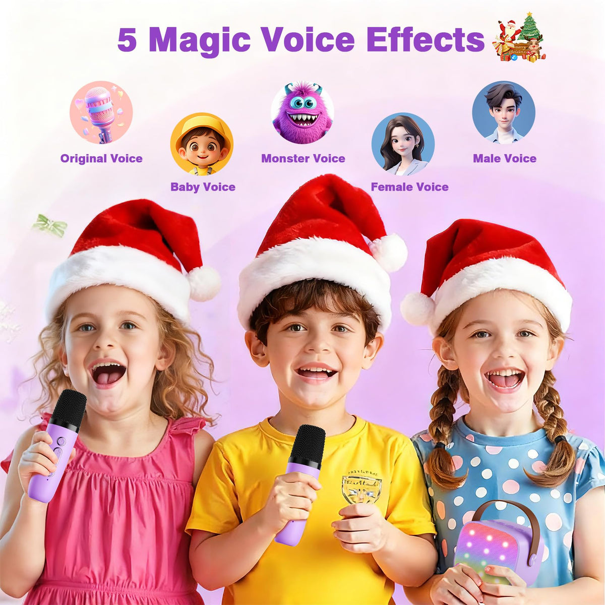 Mini Karaoke Machine with 2 Wireless Microphones, 2026 TOP Kids Portable Bluetooth Karaoke Machine for 3, 4, 5, 6, 7, 8, 9,10,11,12+Year Old, Christmas Birthday Gifts for Girls Boys Adults Home Party-purple