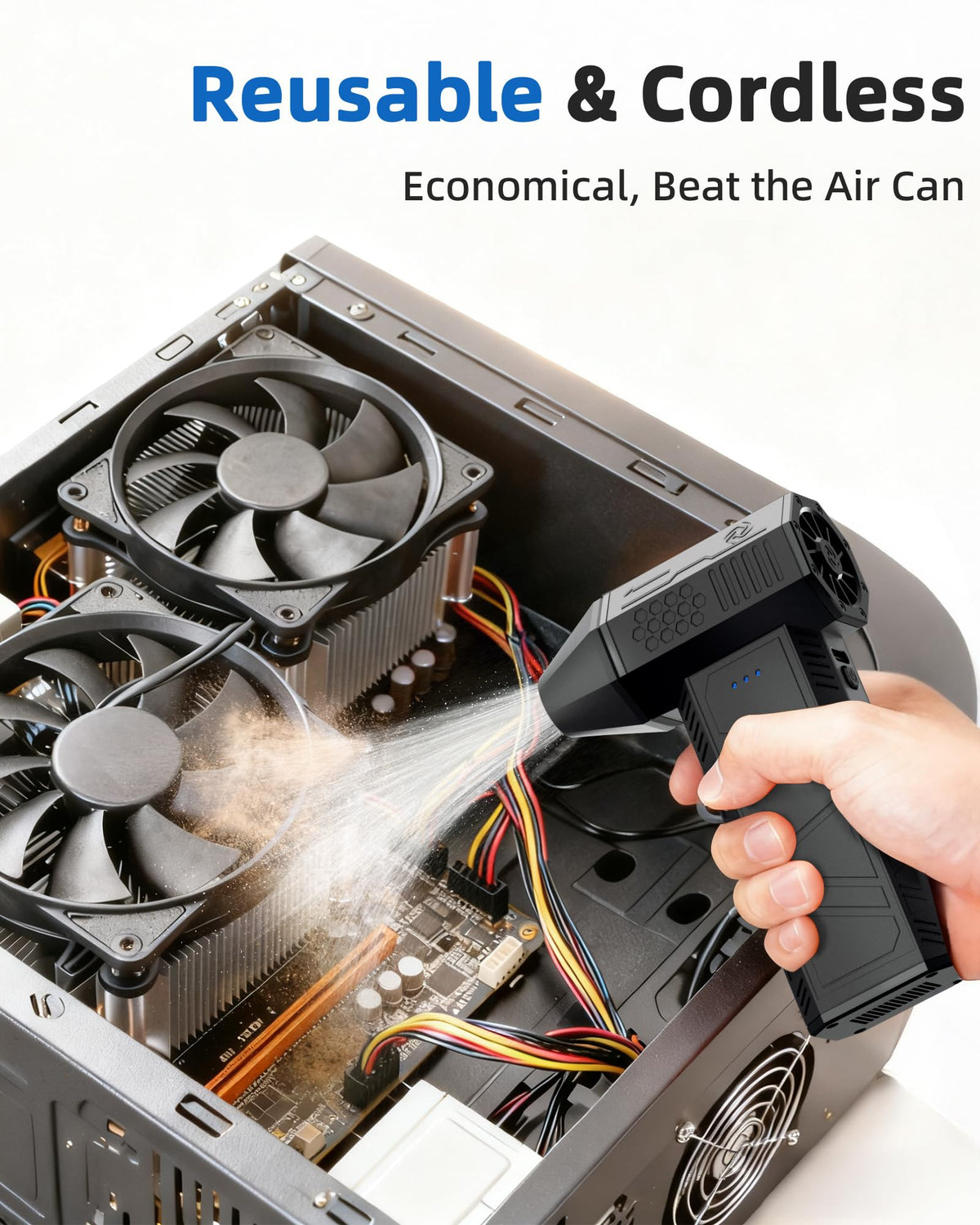 Compressed Air Duster - Electric Air Duster Super Power 130000RPM, 3-Gear Adjustable Mini Duster Blower with Fast Charging, Air Duster Rechargeable for Computer, Keyboard Cleaner, House, Outdoor, Car