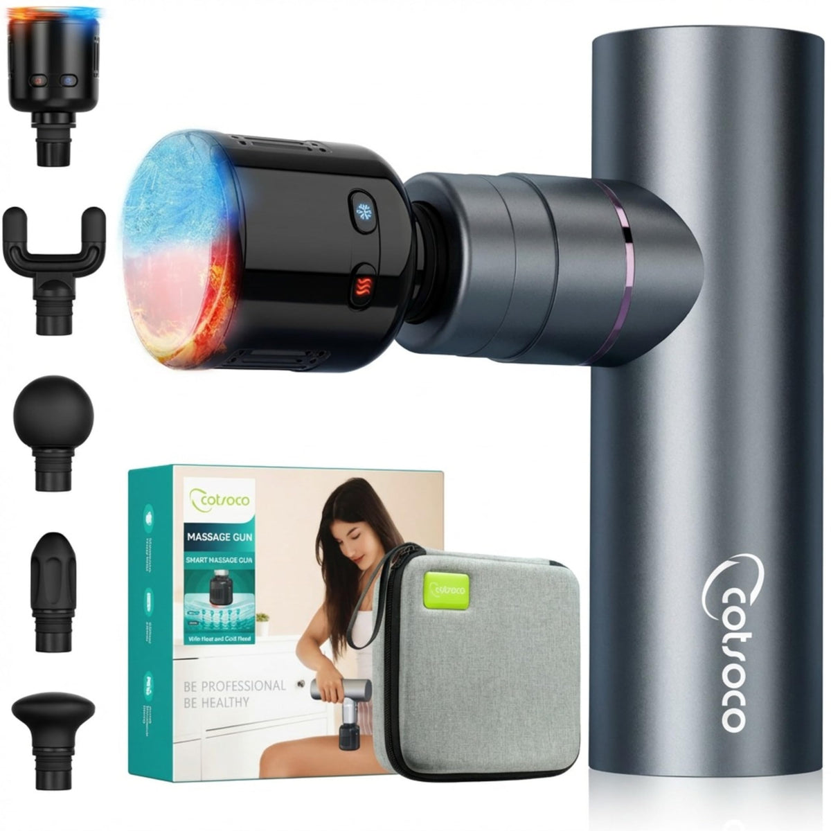 cotsoco Mini Massage Gun with Heat and Cold Therapy, Full-Metal Handheld Electric Massager Deep Tissue for Body Muscle Pain Relief, Silent Portable Percussion Massage Gun, Fathers Day Dad Gifts