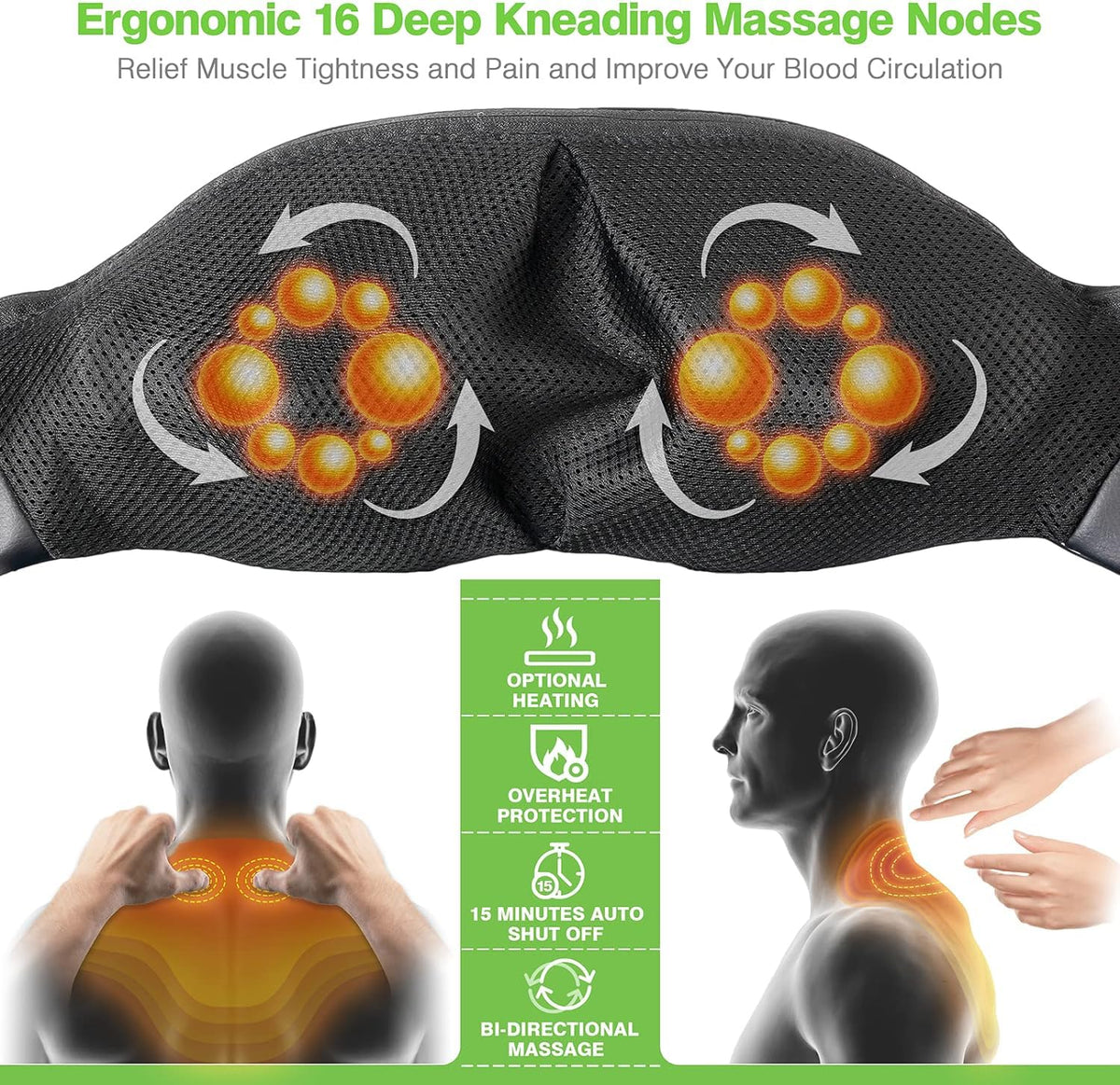 cotsoco Neck Massager, Shiatsu Neck and Back Massager with Heat for Pain Relief, Deep Tissue 3D Kneading Massage Pillow, Relaxation Gifts for Men and Women, Gifts for Dad, Elderly,Wife（Gray）